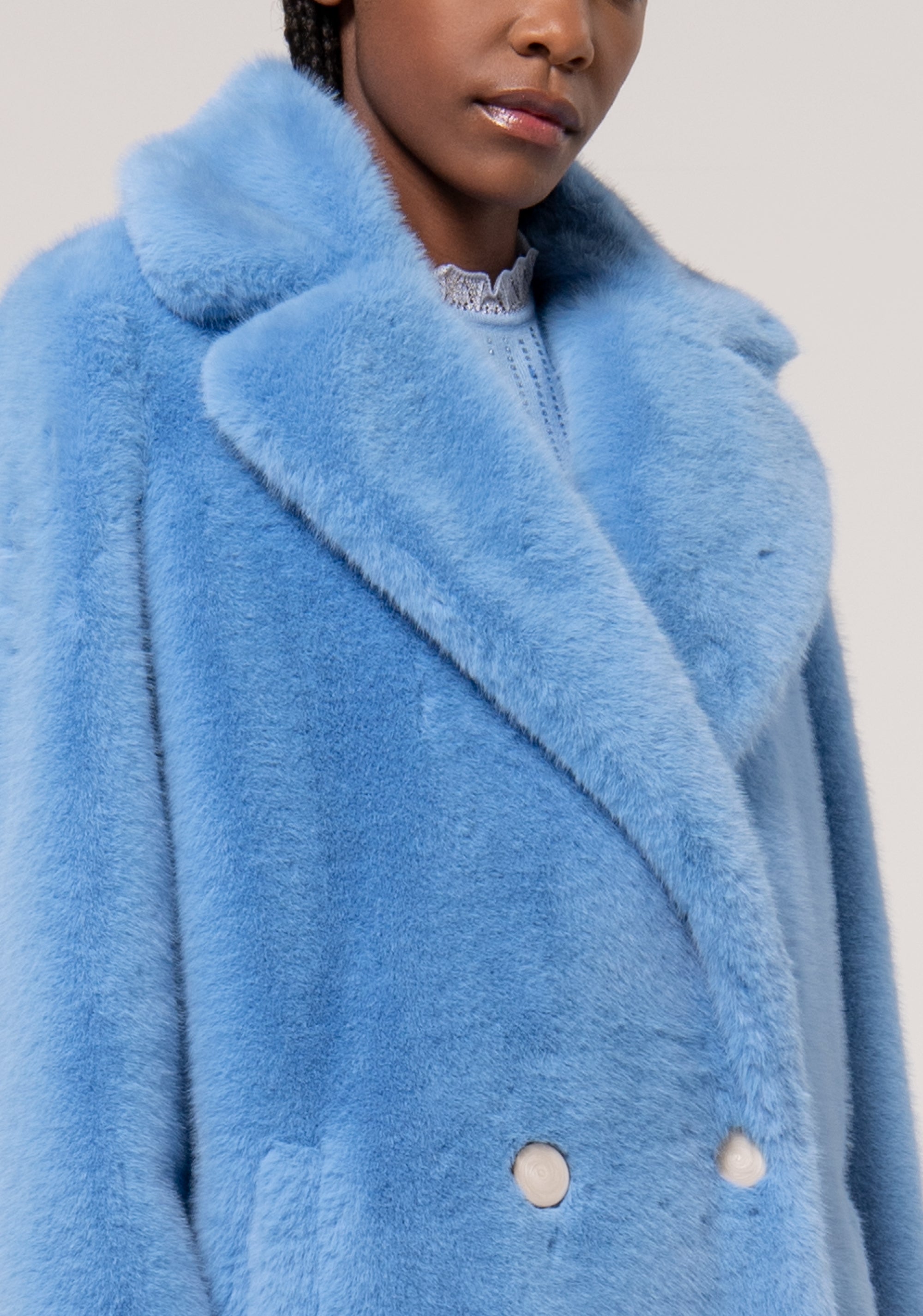 Caban Fake Fur Sky