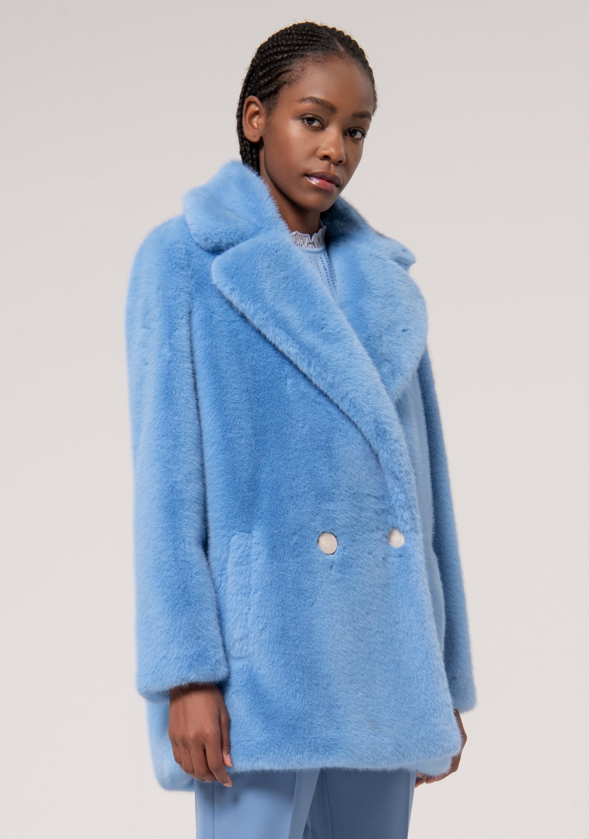 Caban Fake Fur Sky