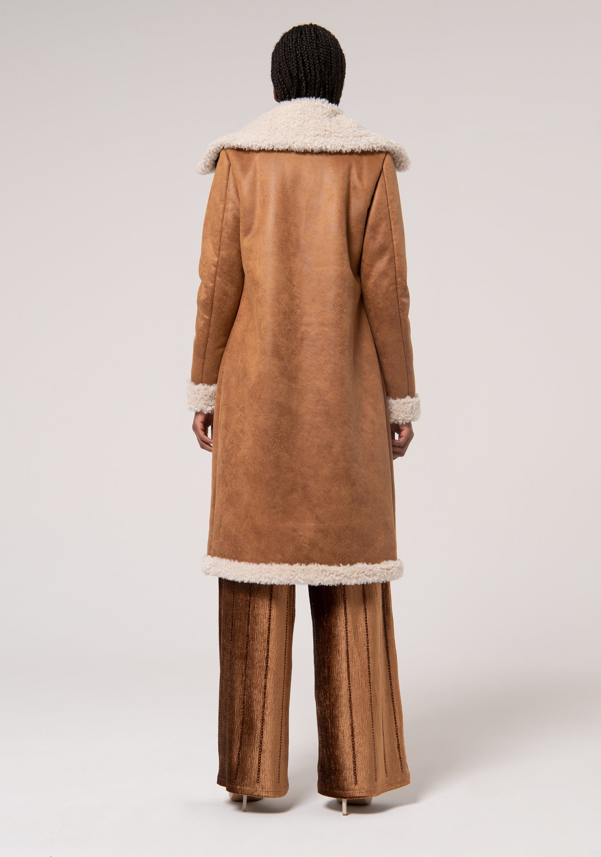 Shearling Fake Biker Fur Coat Cuoio