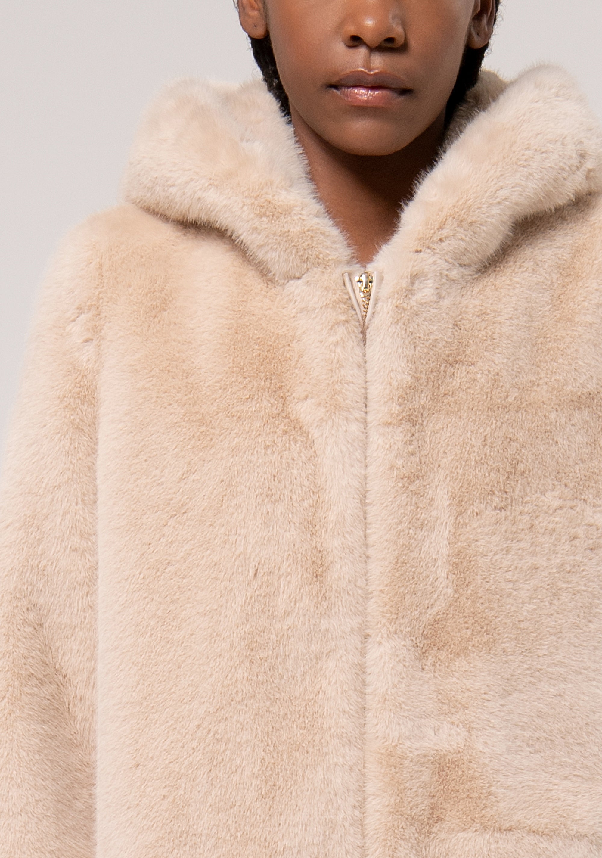 Hoodie Short Fake Fur Sand