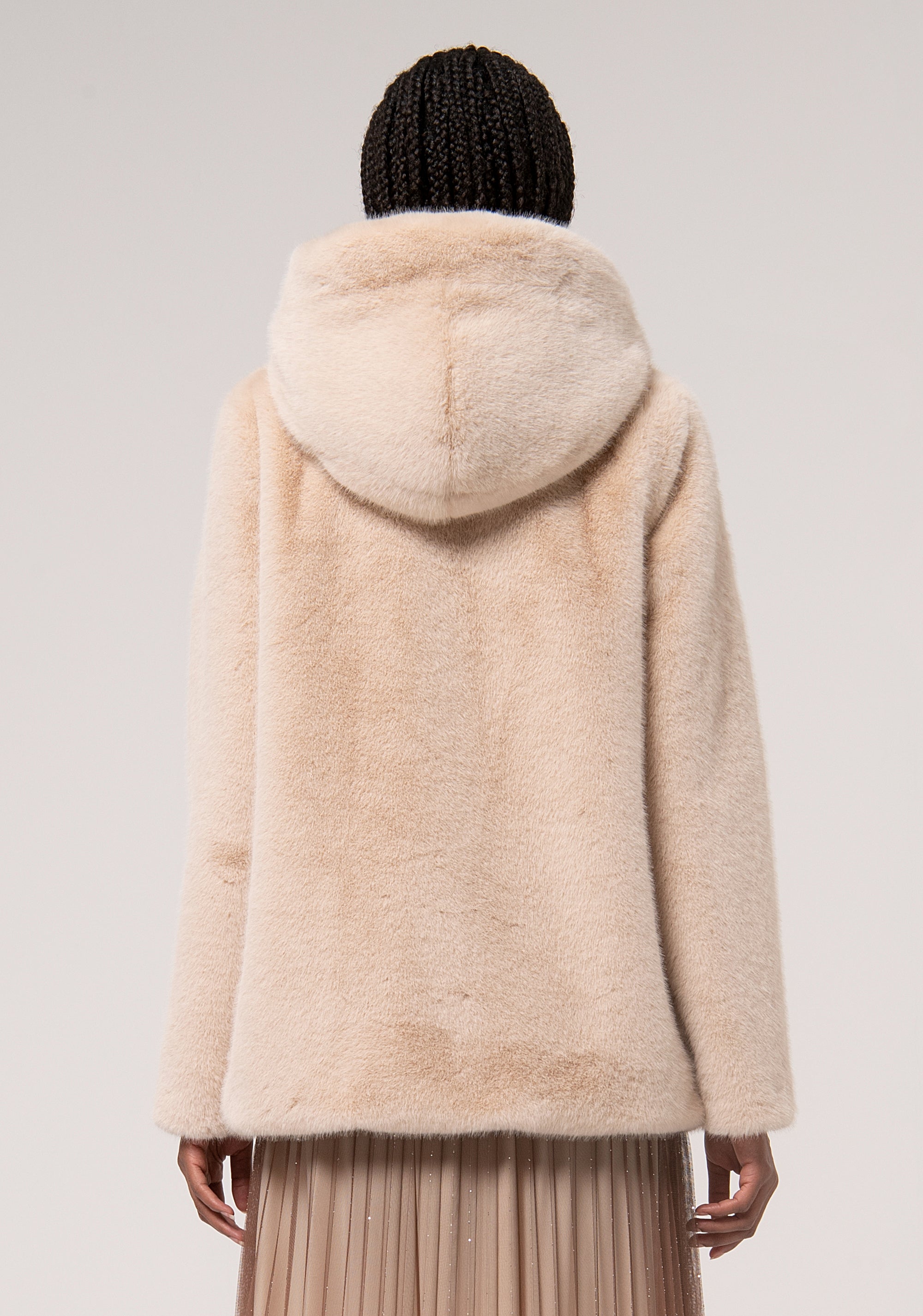 Hoodie Short Fake Fur Sand