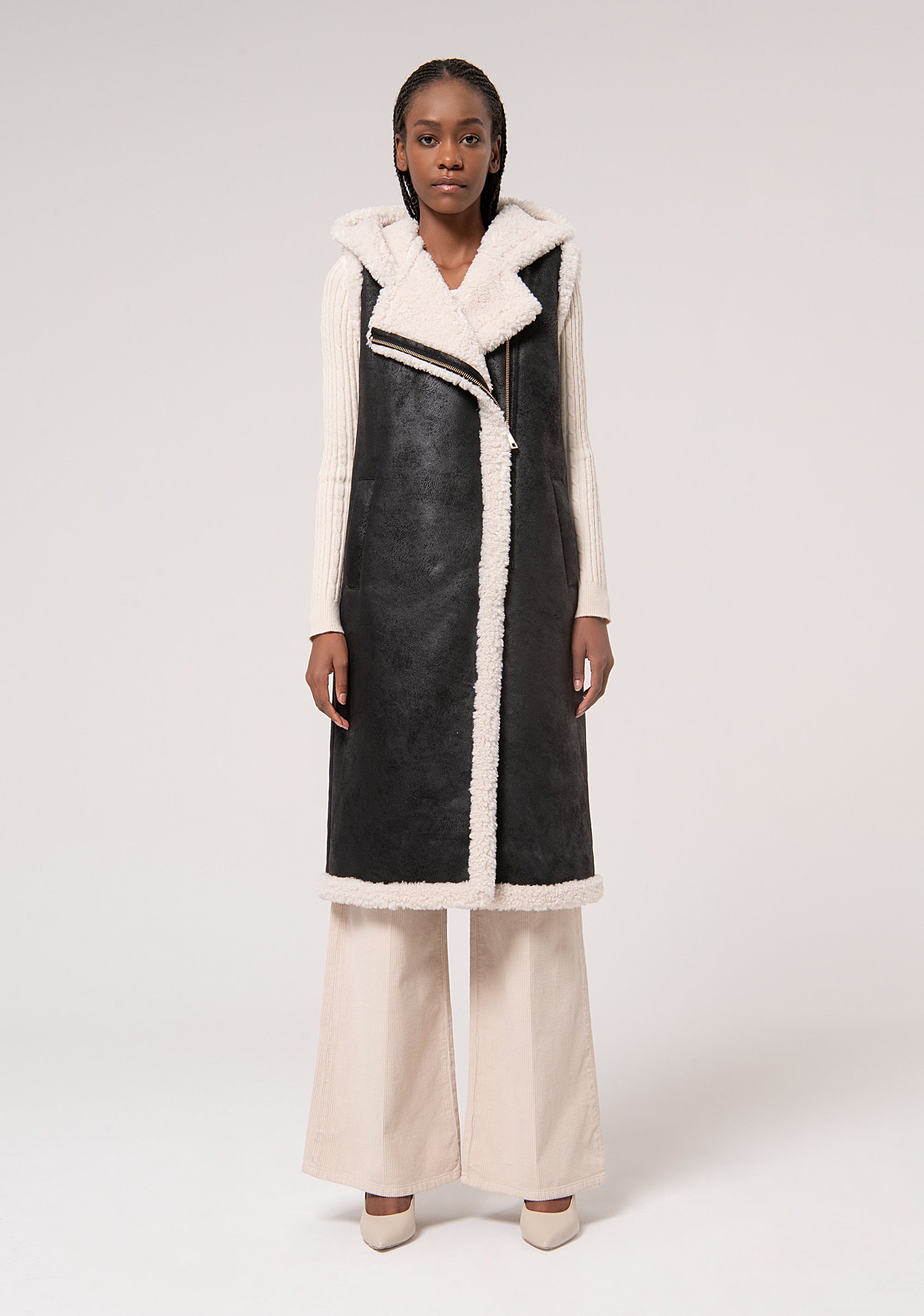 Shearling Fake Biker Fur Coat Black