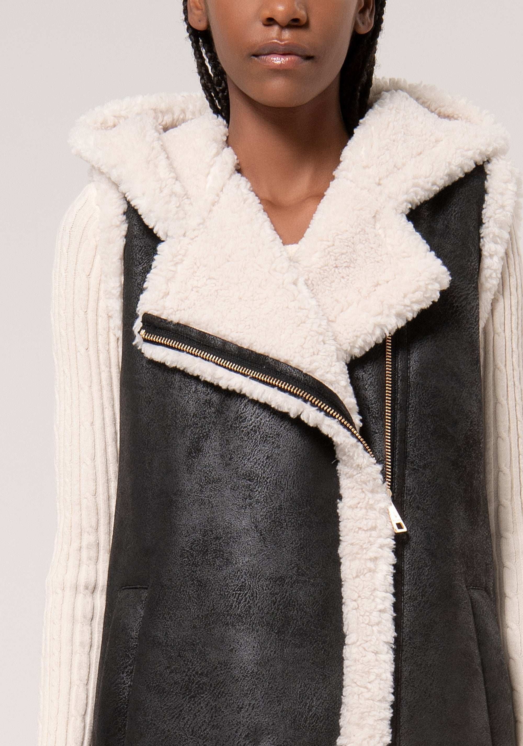 Shearling Fake Biker Fur Coat Black