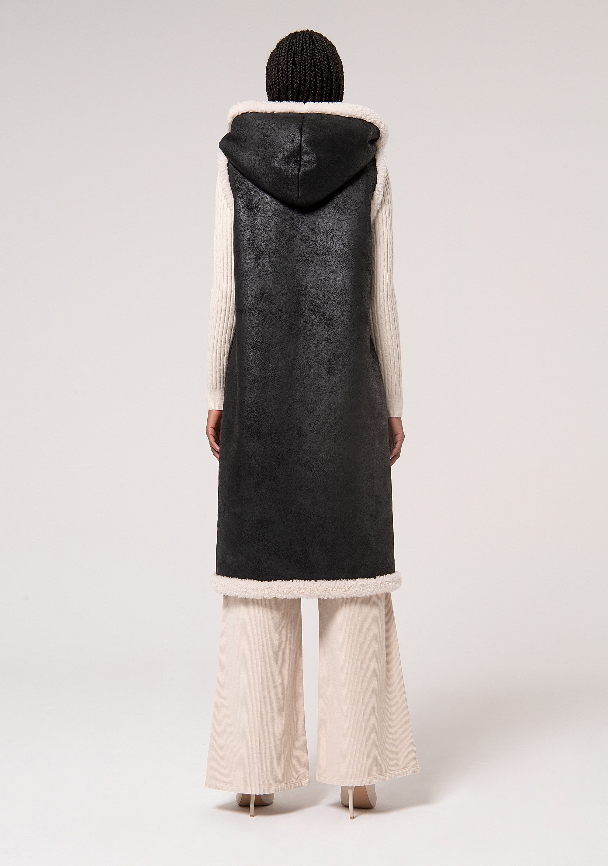Shearling Fake Biker Fur Coat Black