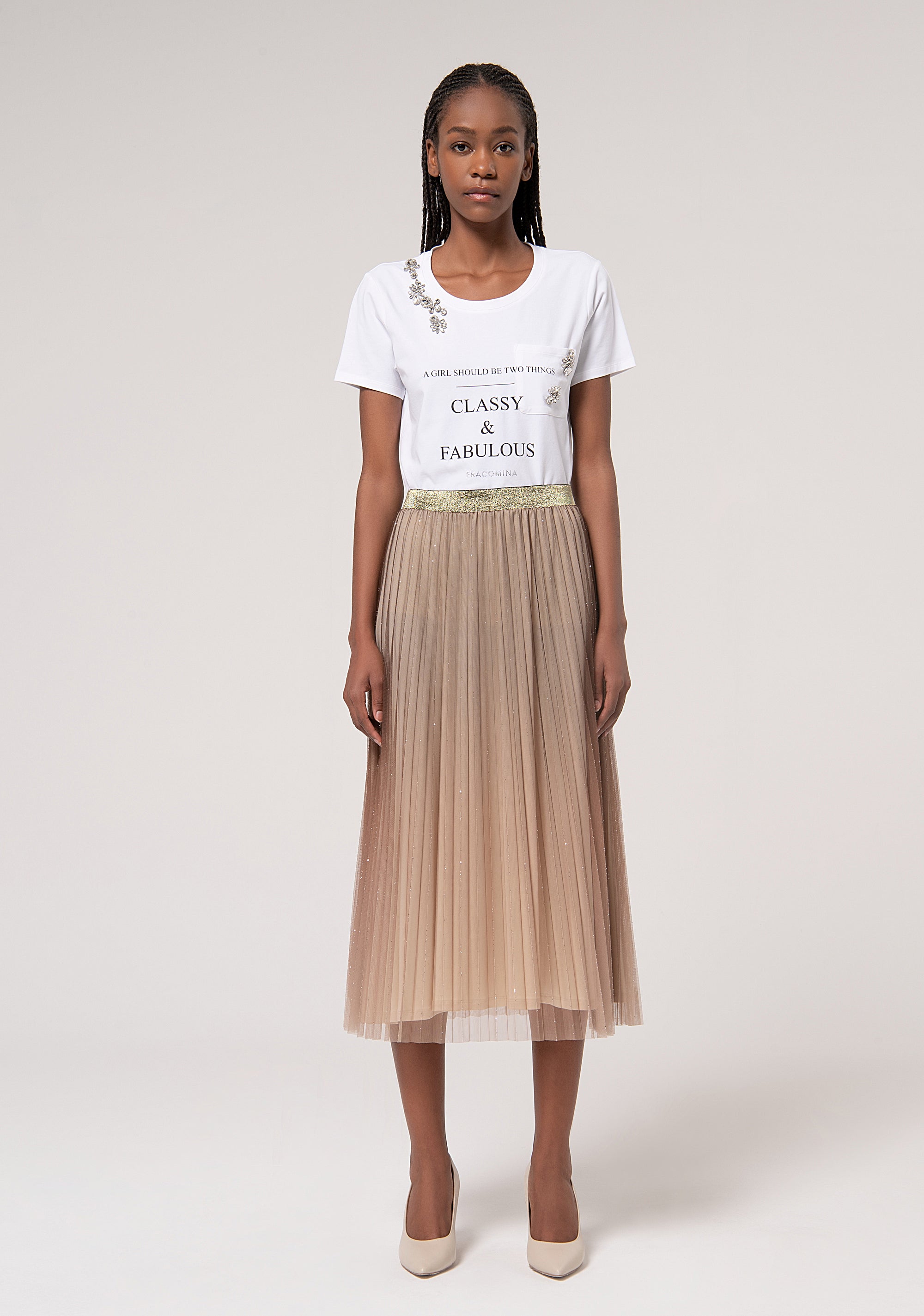 Midi Shiny Plisse Skirt Cameldegrad
