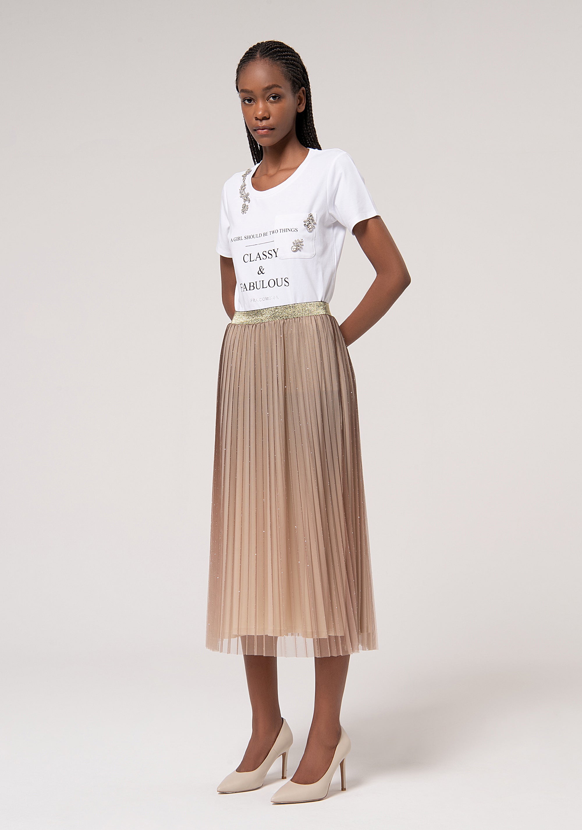 Midi Shiny Plisse Skirt Cameldegrad