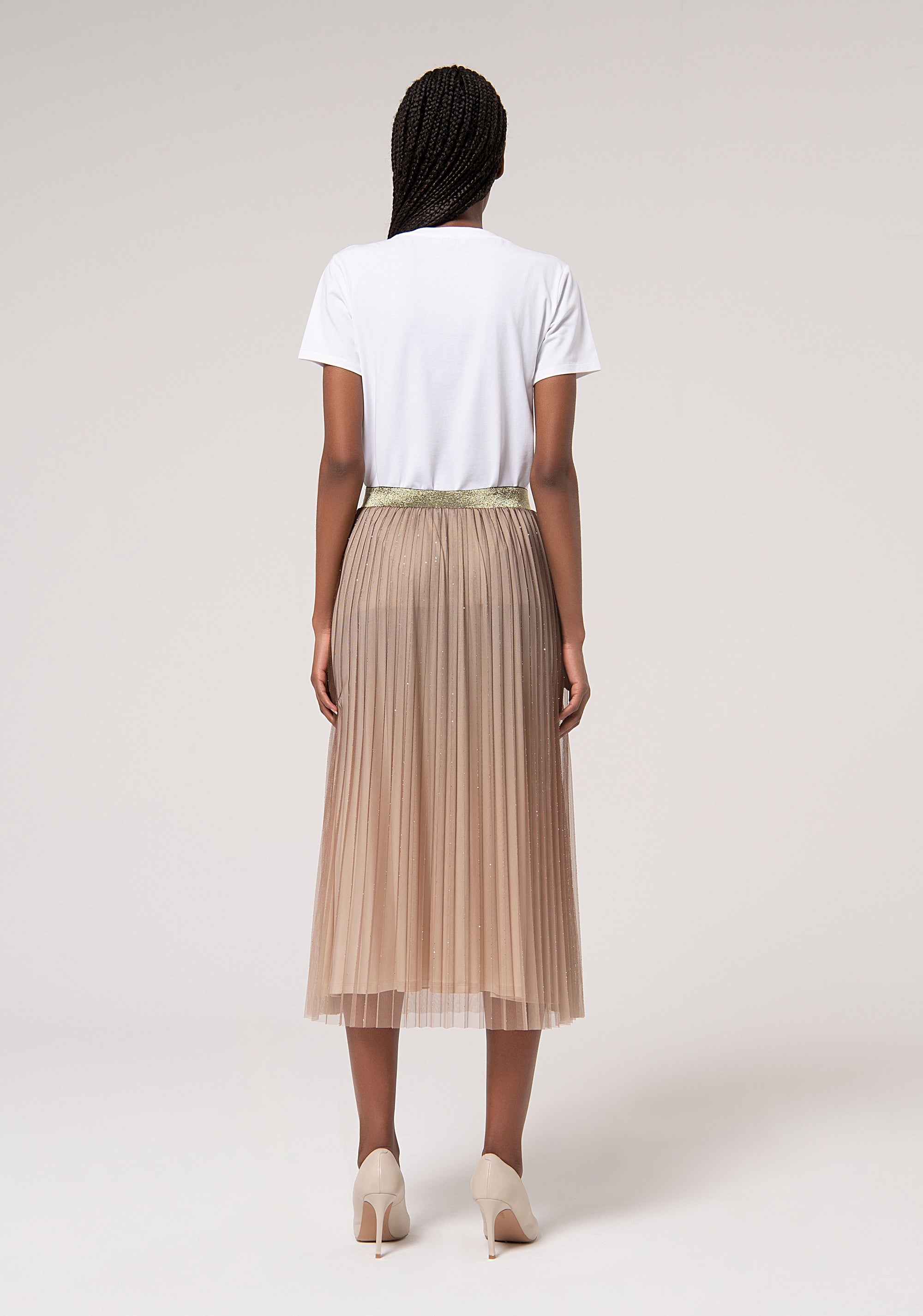 Midi Shiny Plisse Skirt Cameldegrad