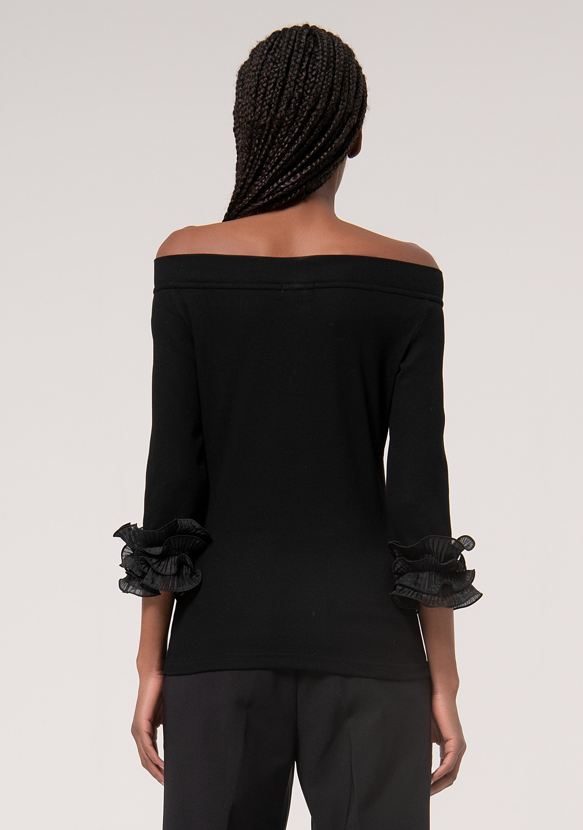 3/4 Boat Neck Rib Top Black