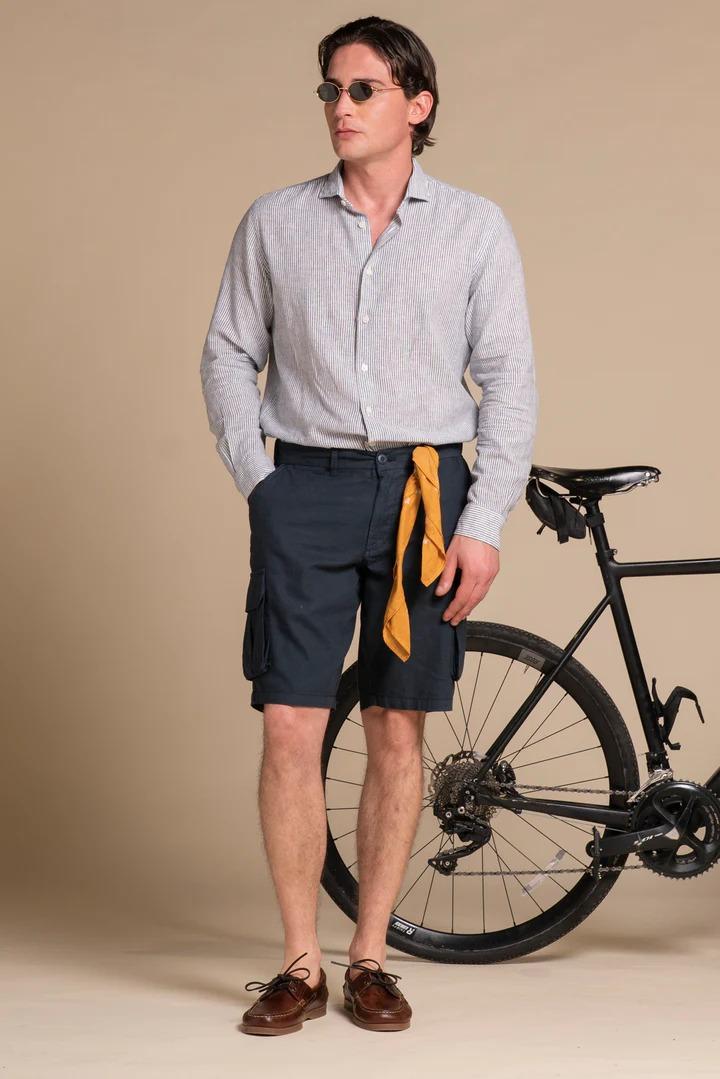 Bermuda Impure cargo short comf. mixed linen navy