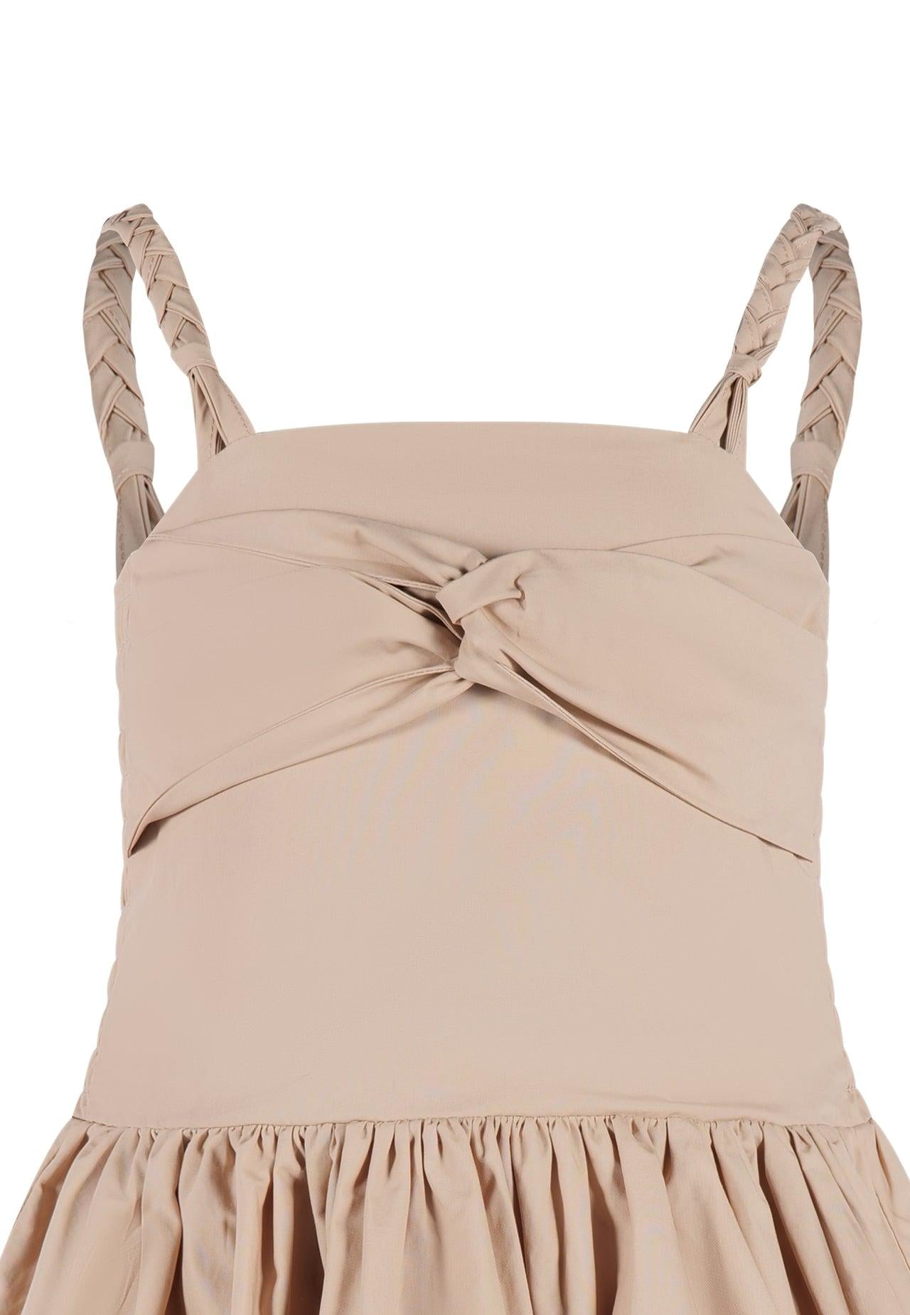 Vestito FunFun Beige in Cotone con Bretelle Intrecciate