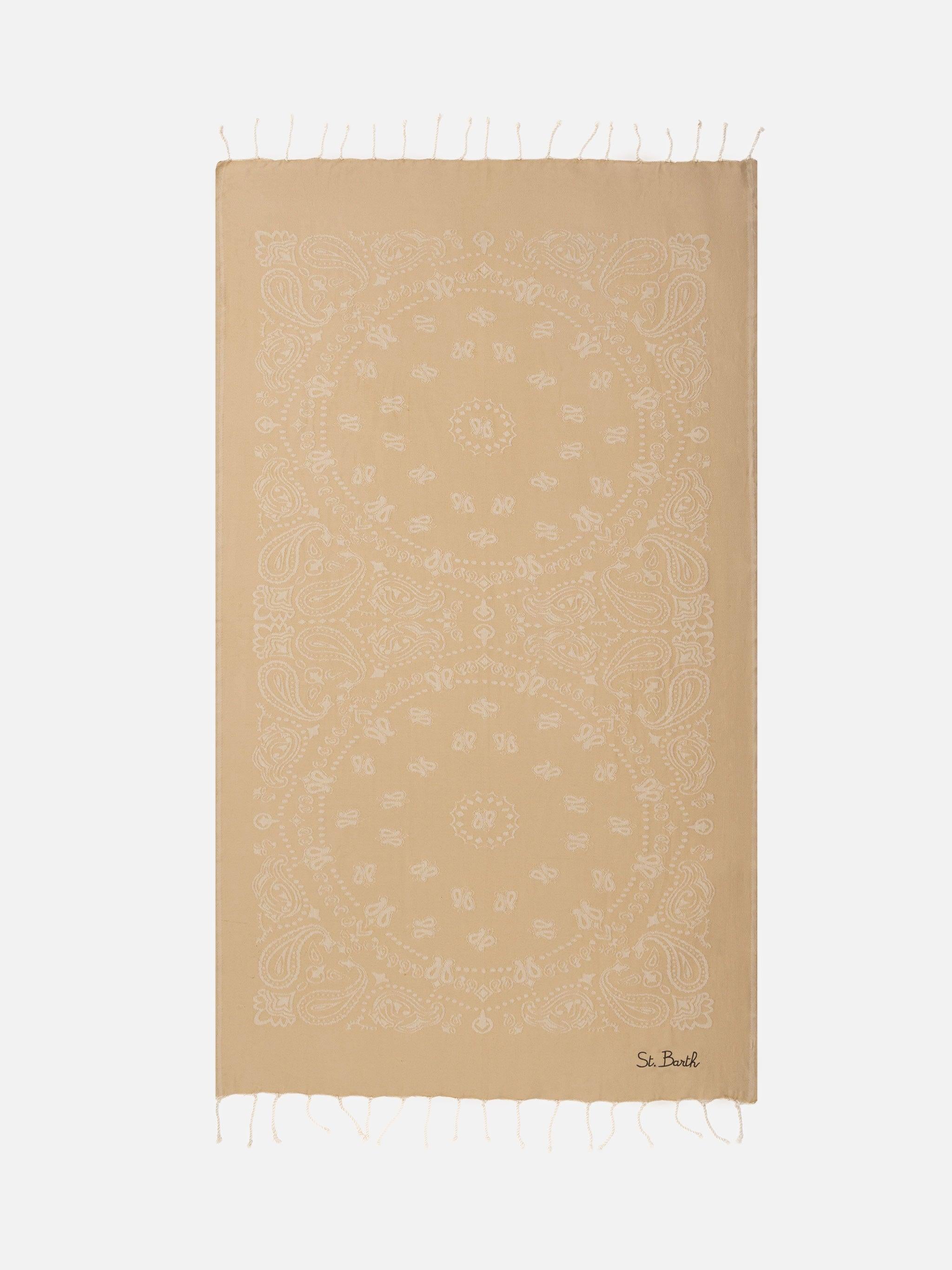 Telo mare Foutas in cotone con jacquard bandana beige