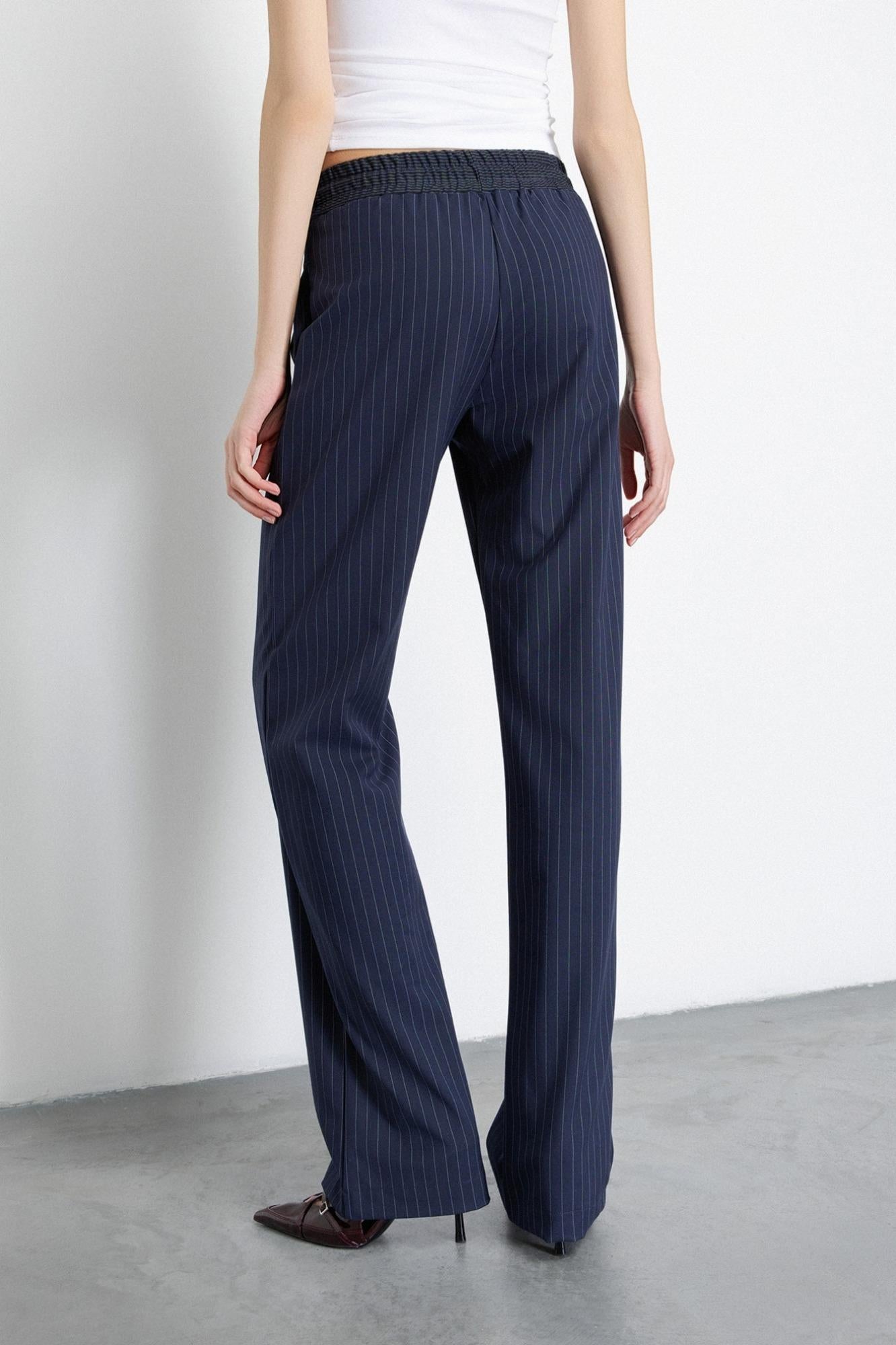 Pantalone Dritto Morbido Con Coulisse In Vita Blu Scuro - Gaëlle Paris GAABW06834-TMTS0139 BL25 GAELLE