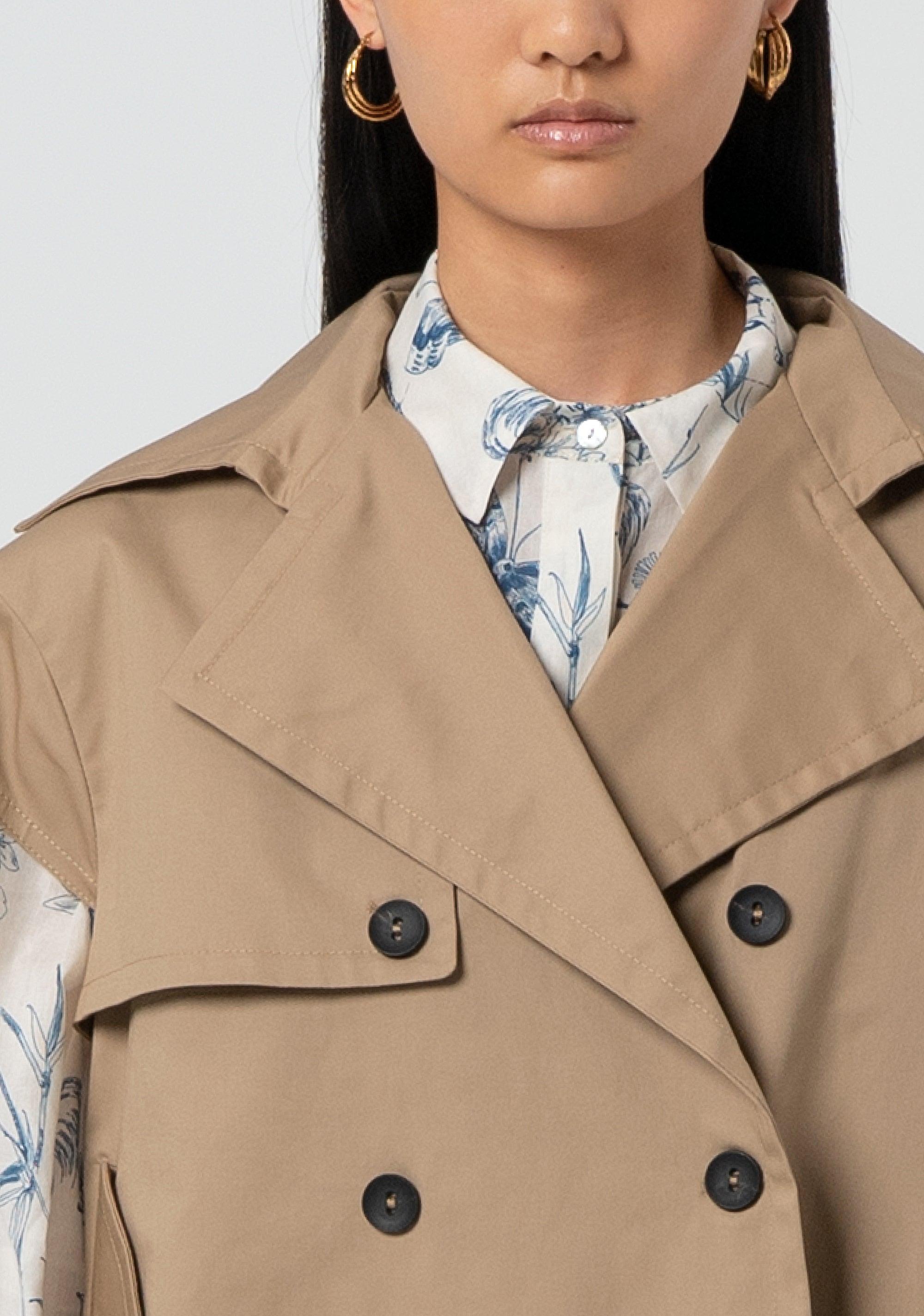 Trench corto senza maniche in cotone beige