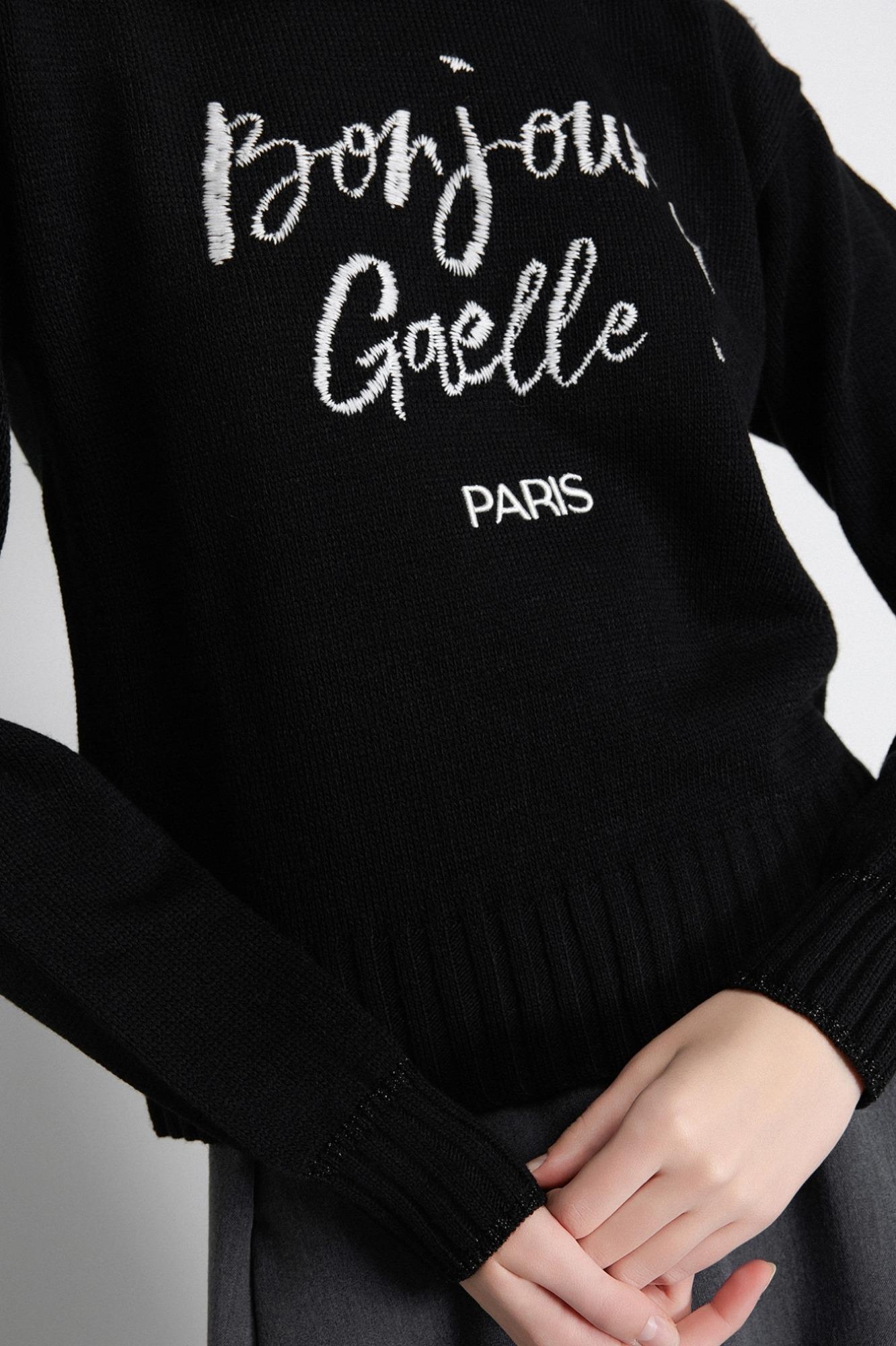 Pullover In Maglia Rasata Con Ricamo Sul Davanti Nero - Gaëlle Paris GAABW07266-BMFI0001 NE01 GAELLE