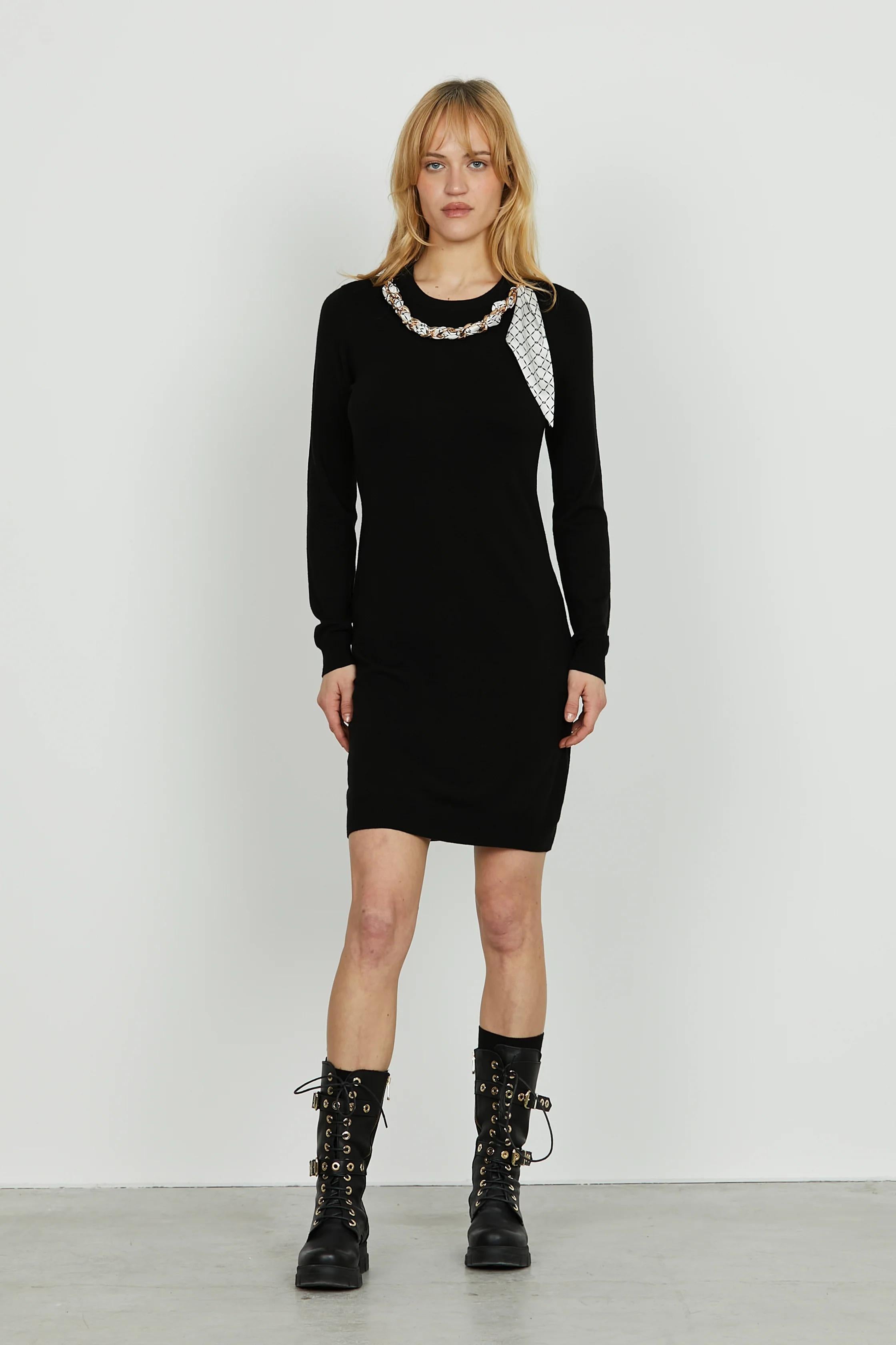 Relish Abito BERENICE corto manica lunga con zip più collana con foulard black RDA2509054019 BLACK RELISH