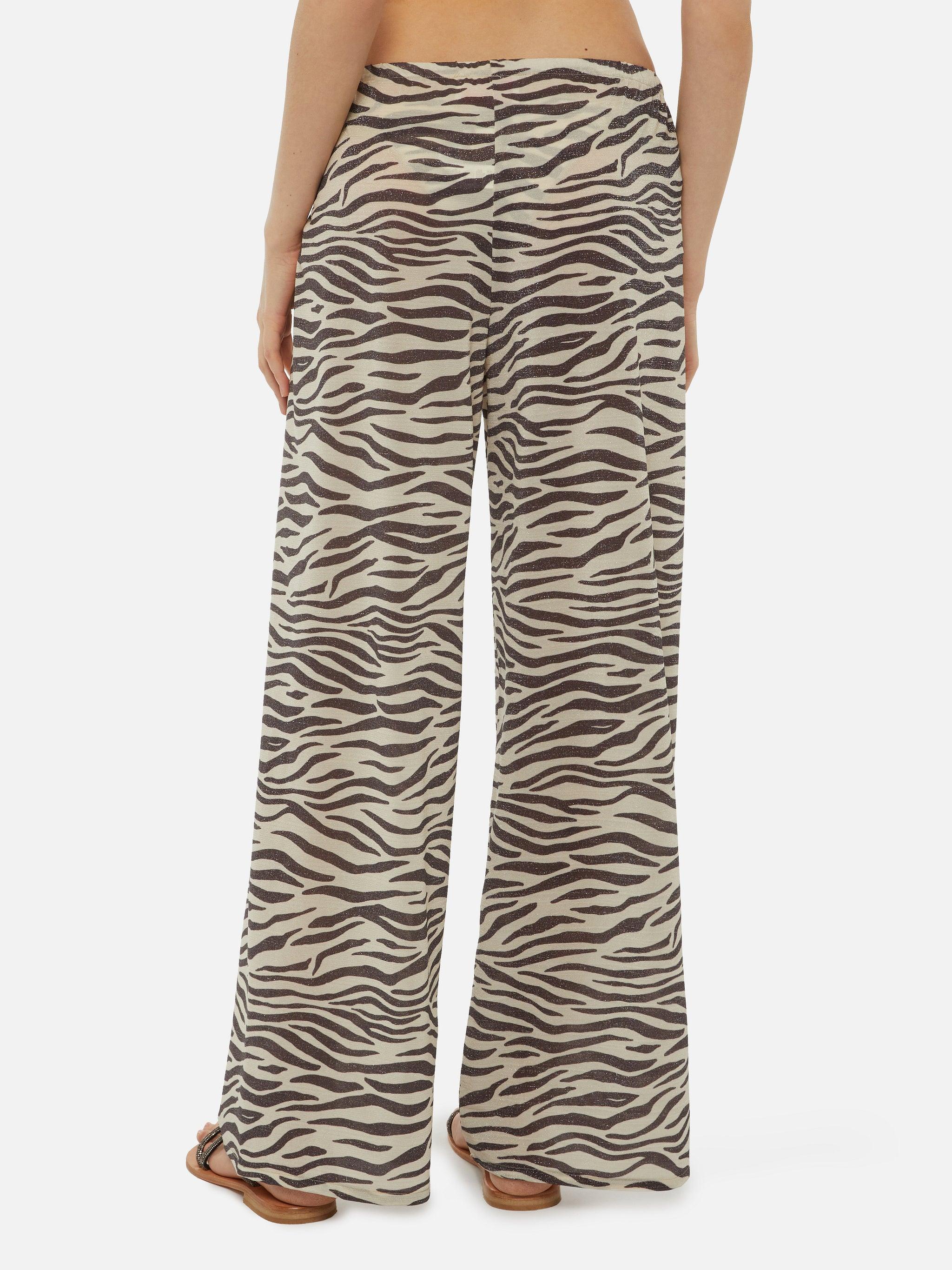 Pantaloni a gamba larga Amalia in lurex zebrato