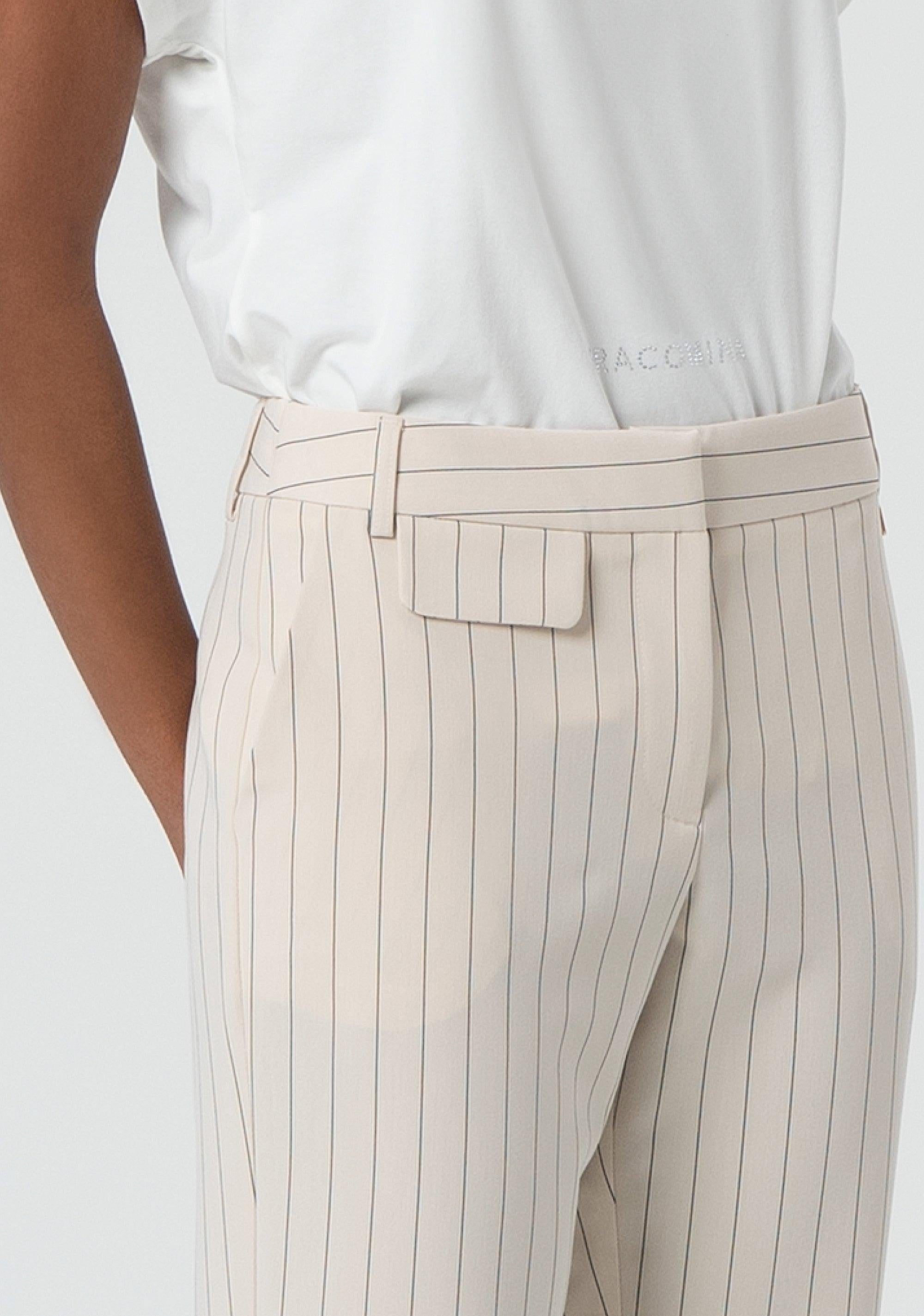 Pantalone a sigaretta in tessuto gessato cream