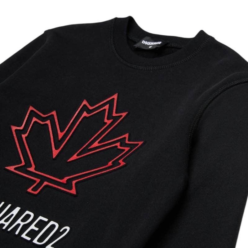 Dsquared2 Felpa Girocollo Slouch Fit Nera con Maple Leaf outline