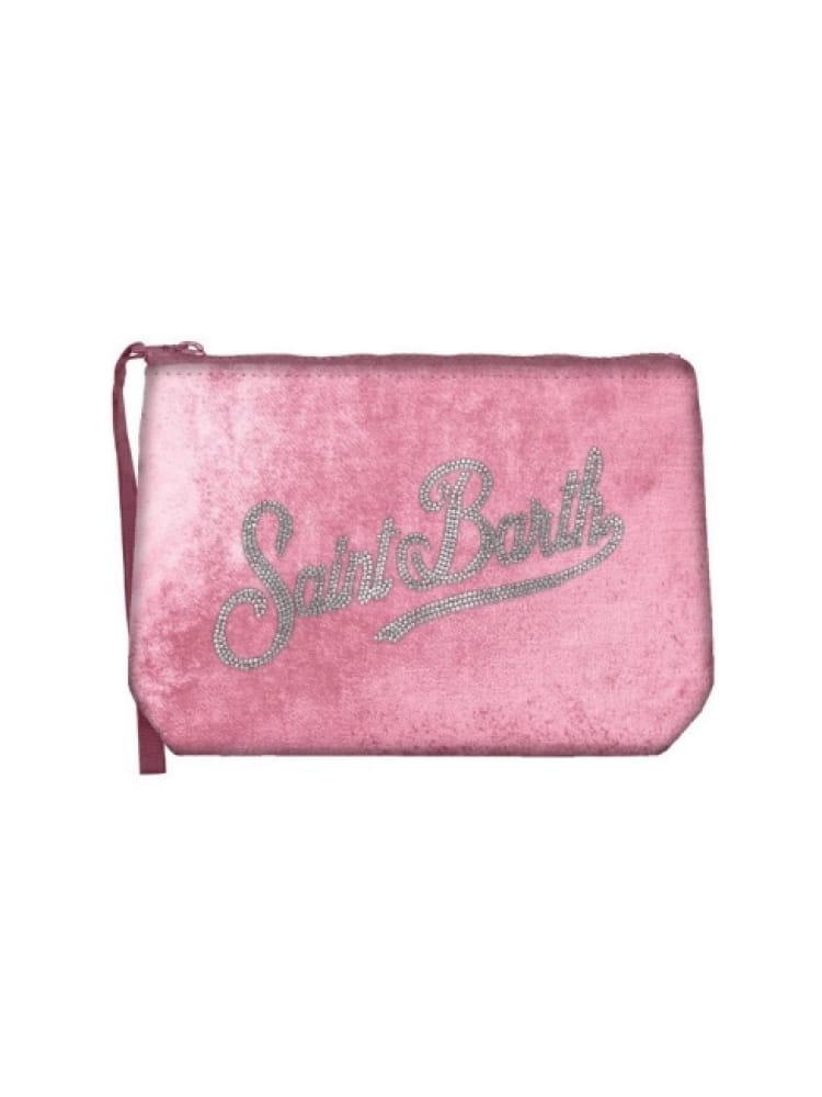 Mc2 Saint Barth pochette aline in velluto rosa con logo strass ALI0014 00246I MC2 SAINT BARTH
