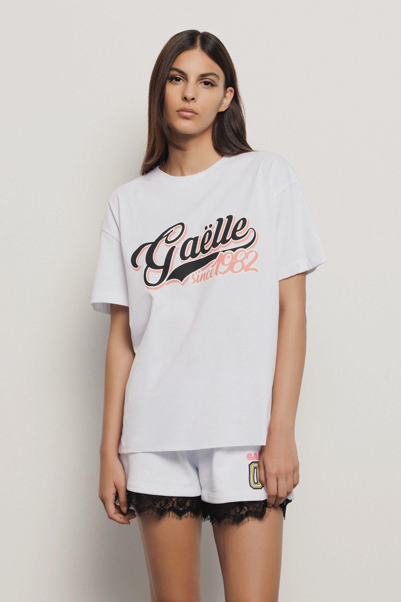 T-shirt Gaelle over in jersey paricollo con stampa bianca