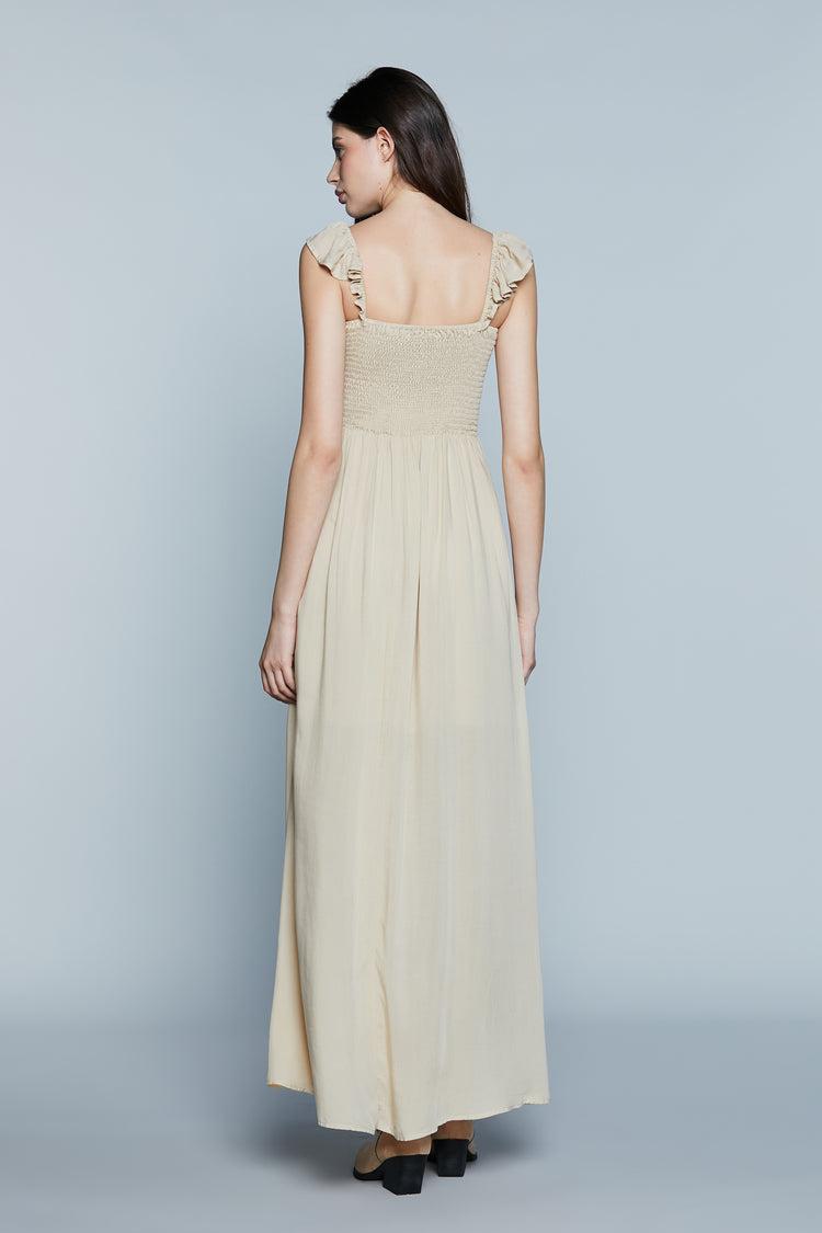 Abito MONTPELLIER Lungo S/M con Top Punto Smok più Catena Logo con Spacchi Beige