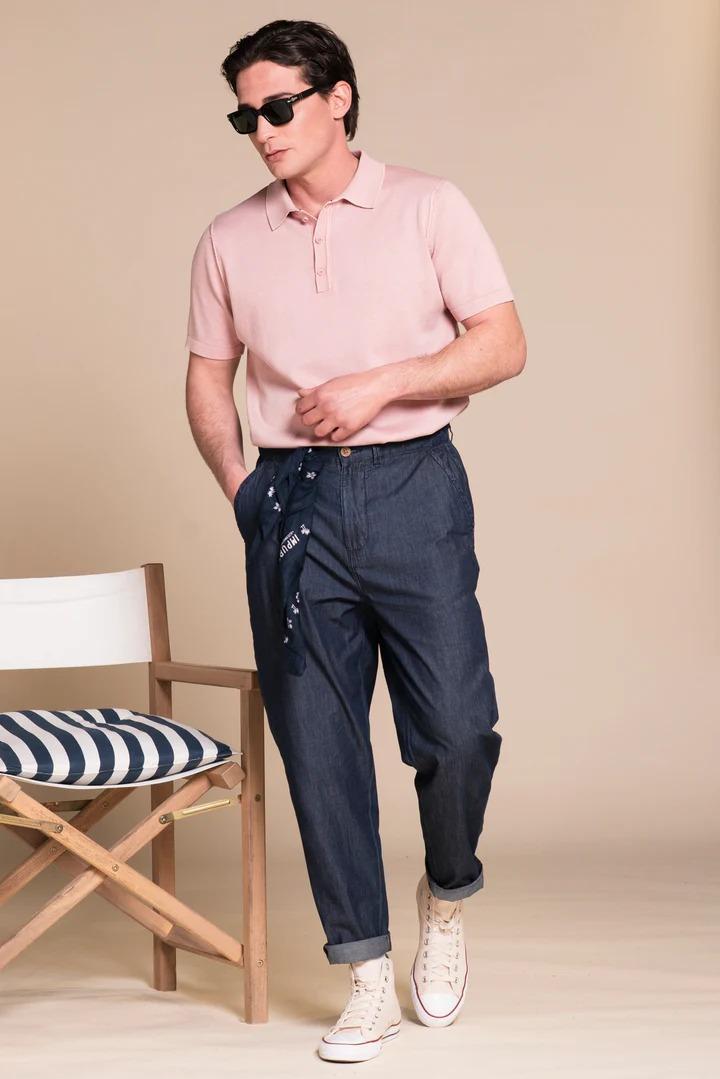 Pantalone Impure chino long comfort chambray Dark blu