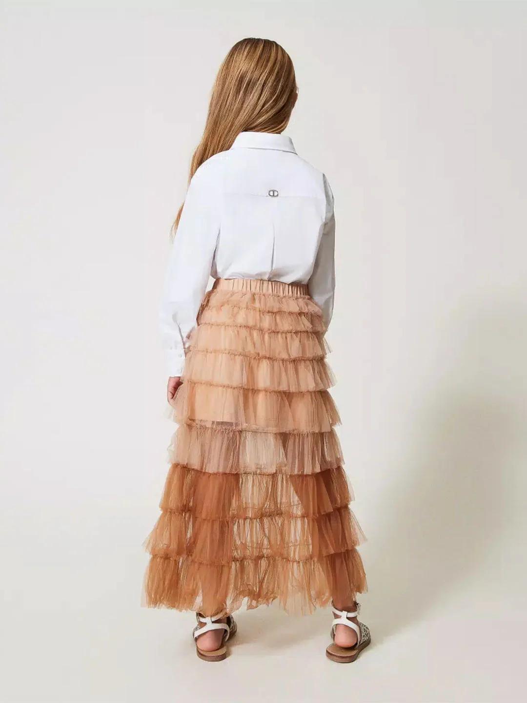 Gonna lunga Twinset con balze in tulle beige canapa