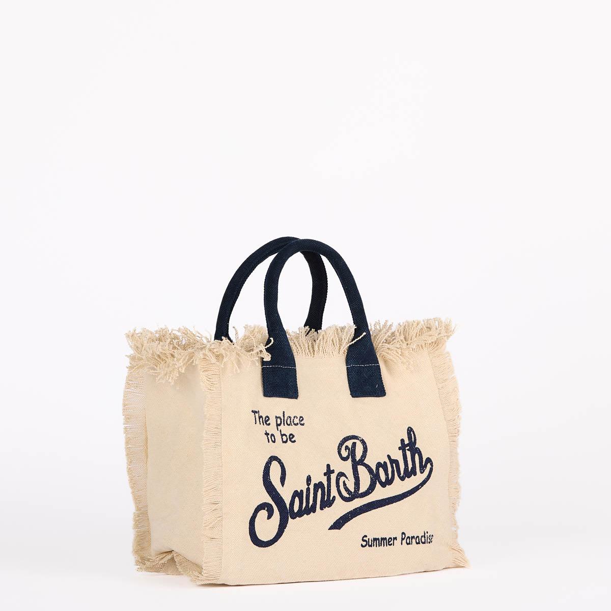 Borsa colette beige con manici e stampa Blu COL0001 03276H MC2 SAINT BARTH