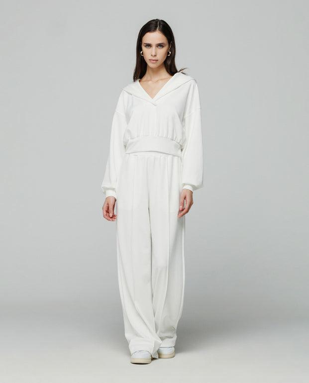Felpa cappuccio in modal con scollo a "v" Off white HINNOMINATE