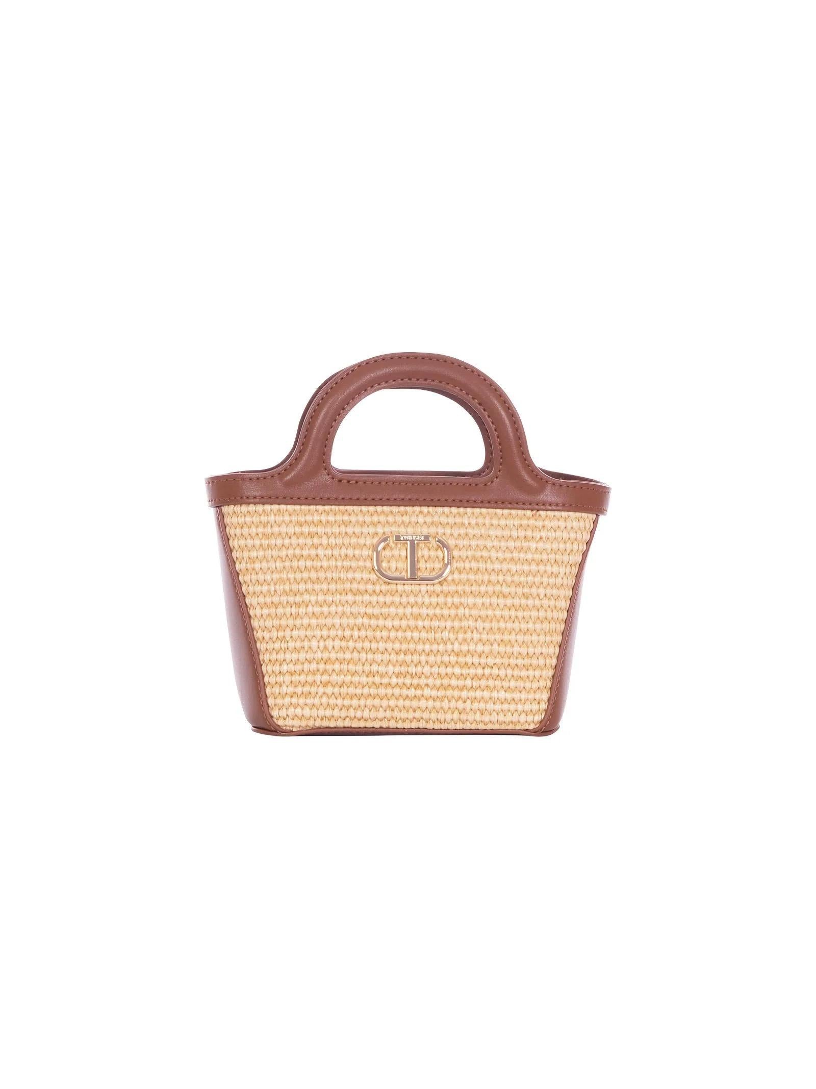 Borsa Twinset a tracolla effetto paglia con Oval T