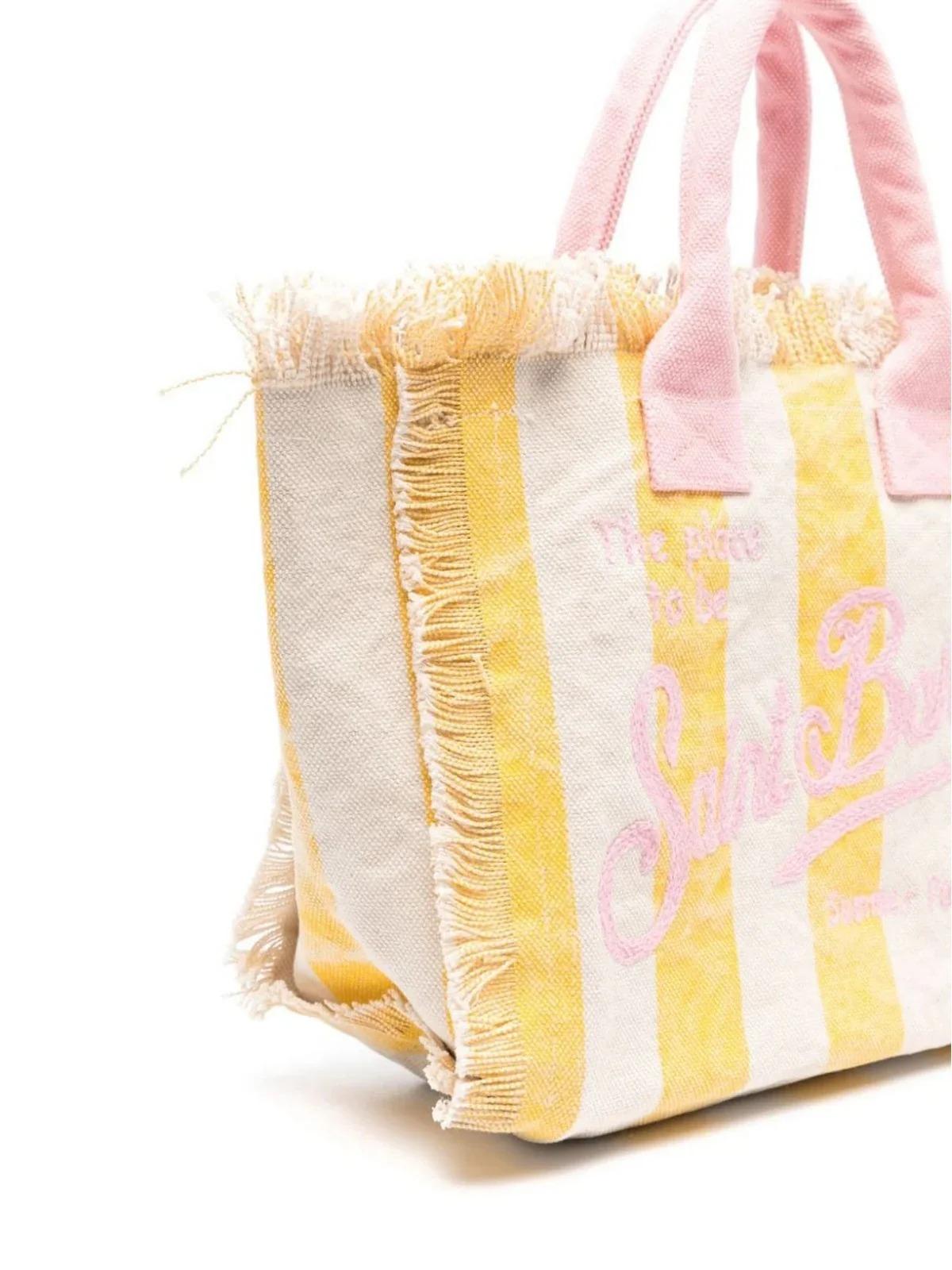 Borsa Colette in canvas di cotone con stampa a righe gialle COL0001 01547H MC2 SAINT BARTH