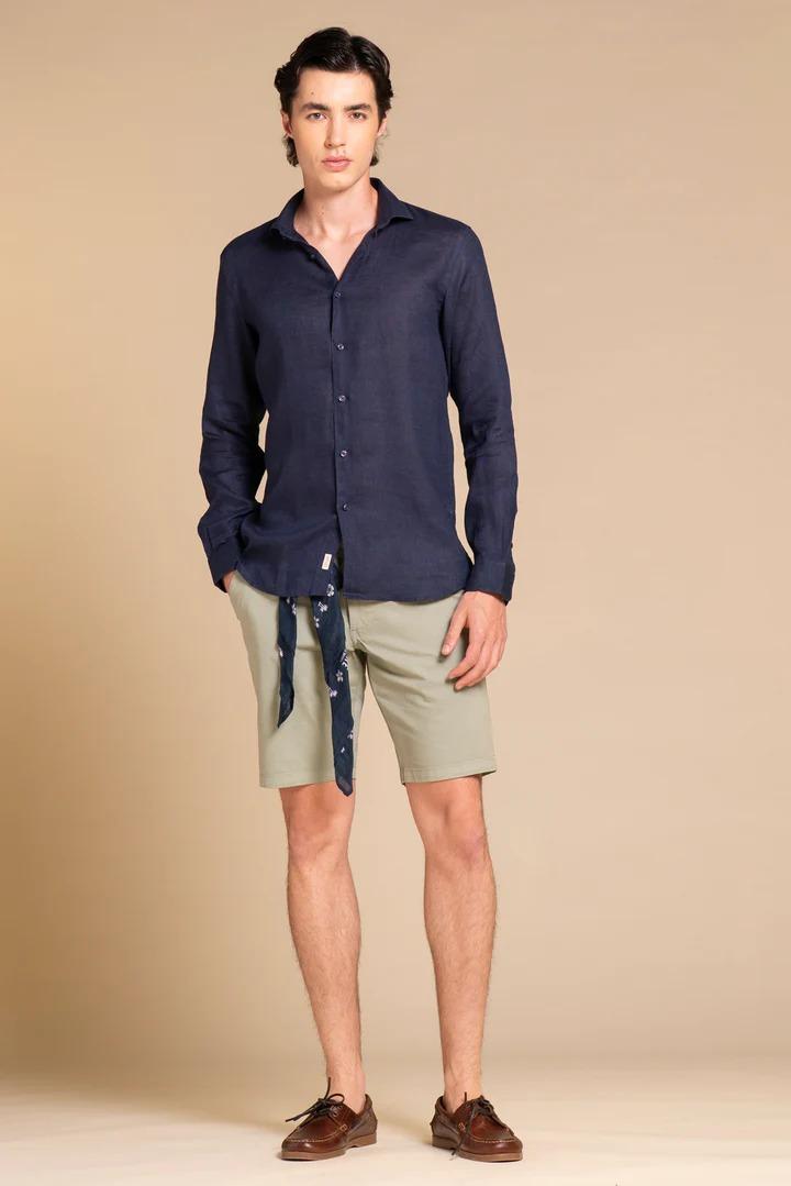 Camicia Impure riley french collar slim 100% linen navy
