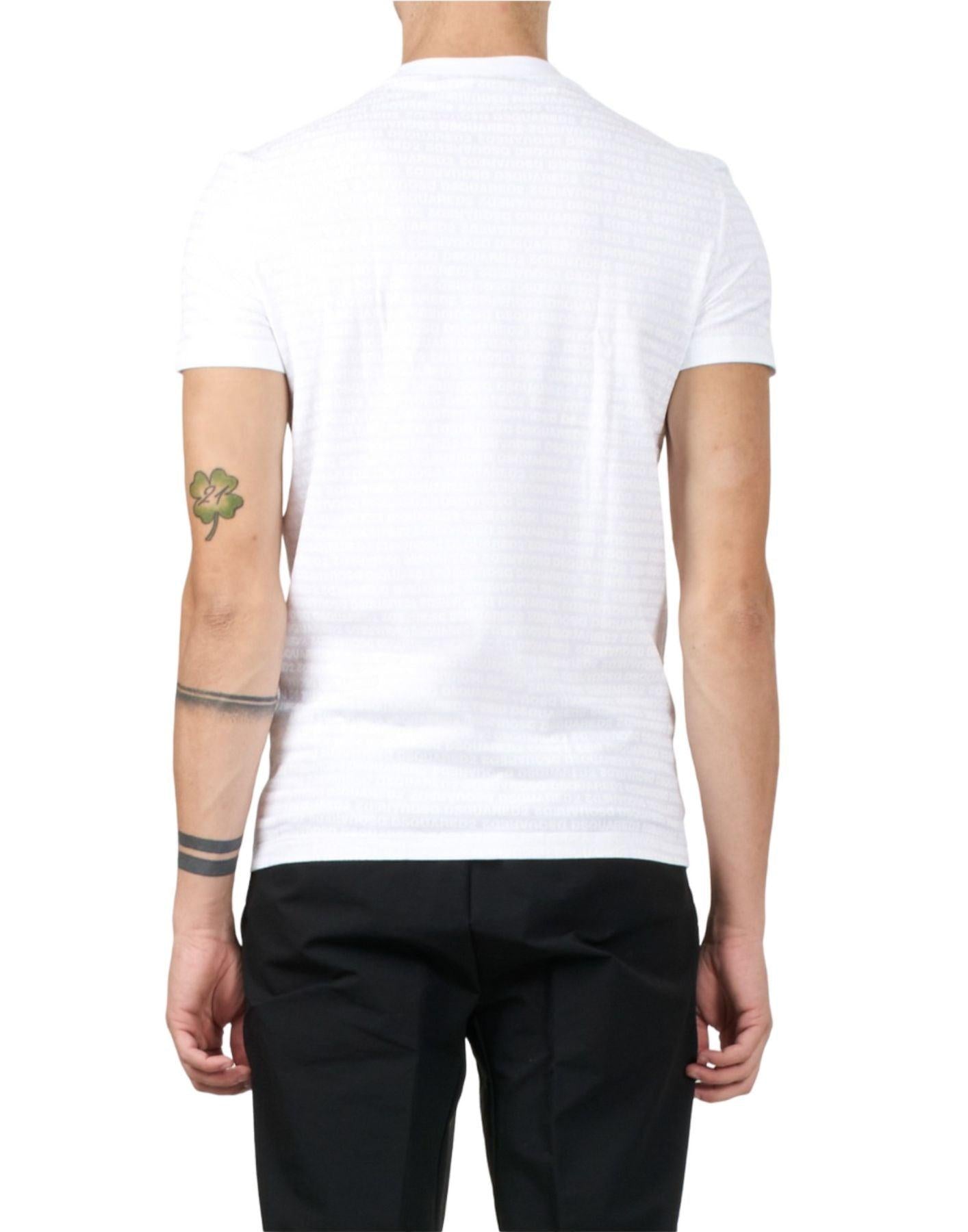 Round Neck T-shirt Dsquared2 Logo Allover Bianca
