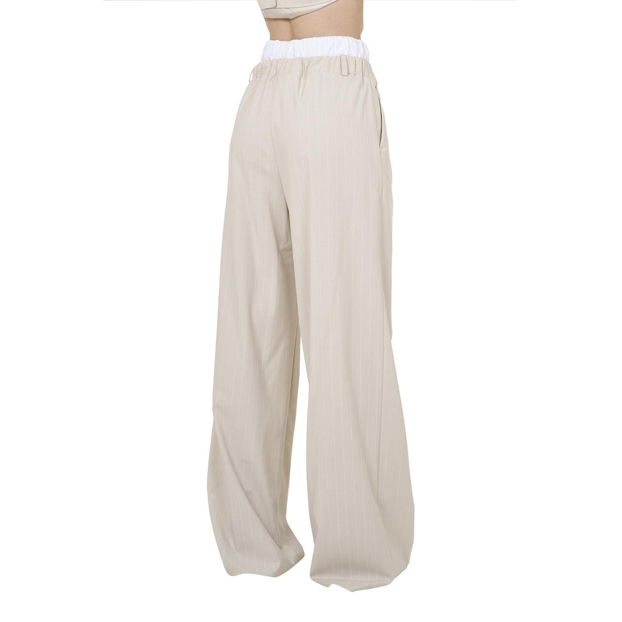 Pantalone Hinnominate gessato con boxer in popeline in vita beige