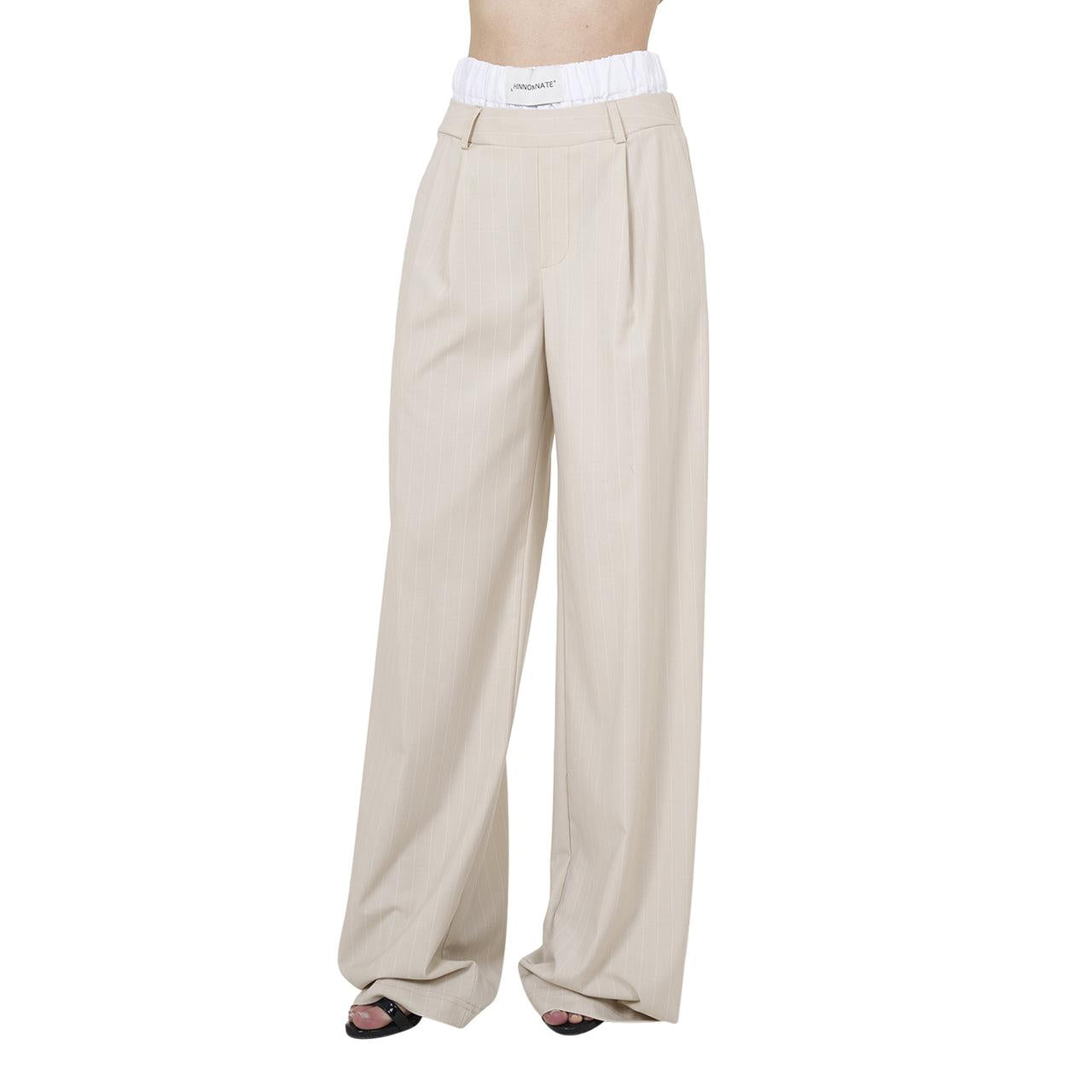 Pantalone Hinnominate gessato con boxer in popeline in vita beige