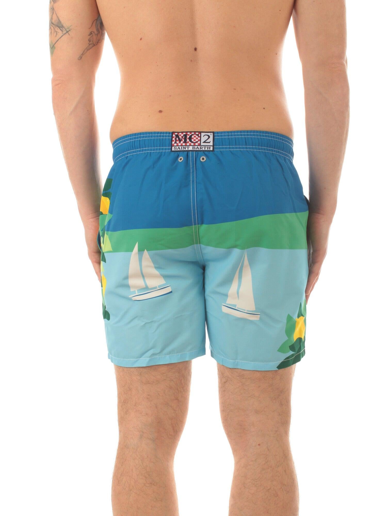 Costume mare lunghezza media Gustavia con stampa cartolina Capri GUS0009 02655H MC2 SAINT BARTH