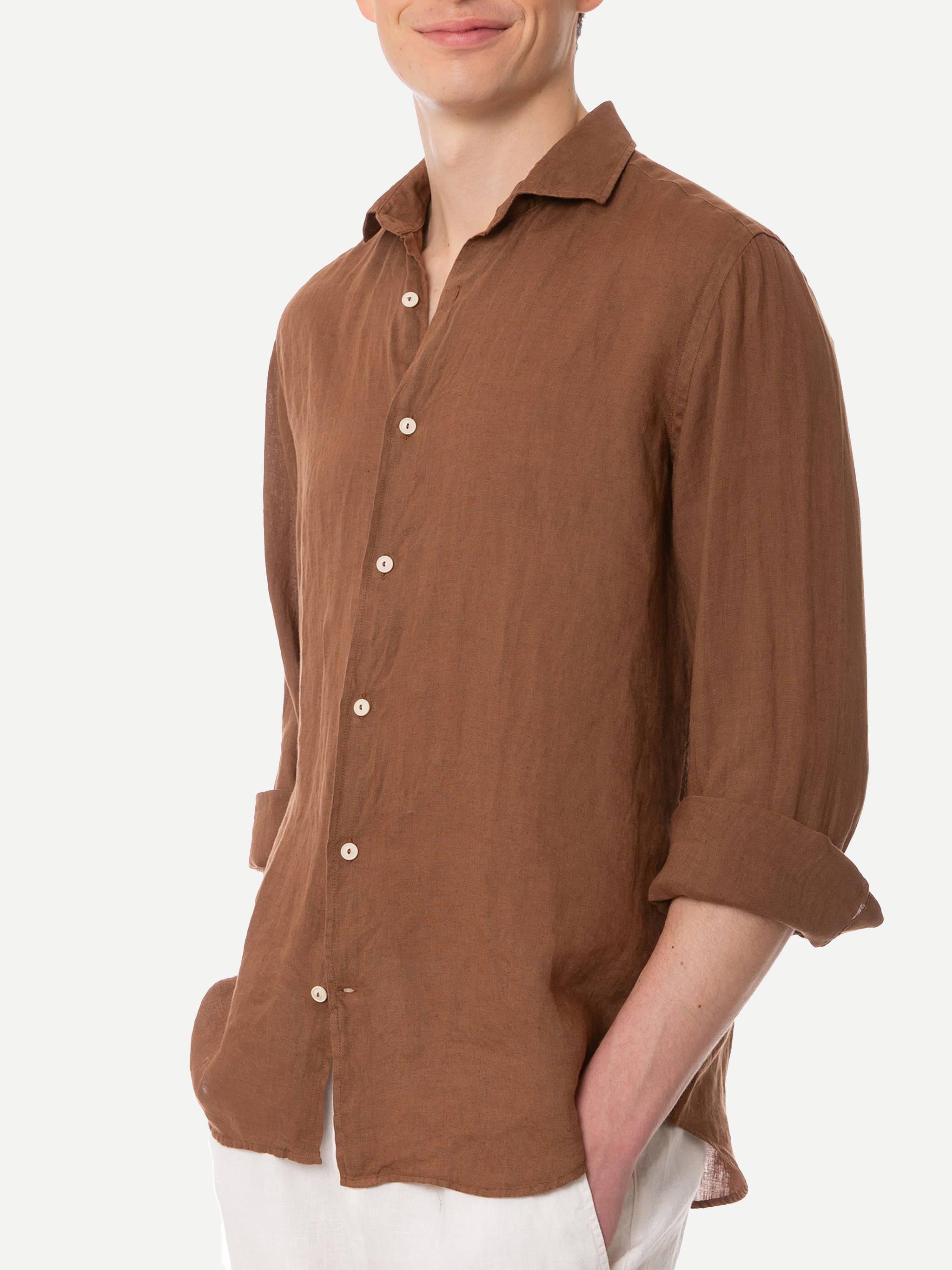 Camicia Pamplona In Lino Marrone PAMP001 00320H MC2 SAINT BARTH