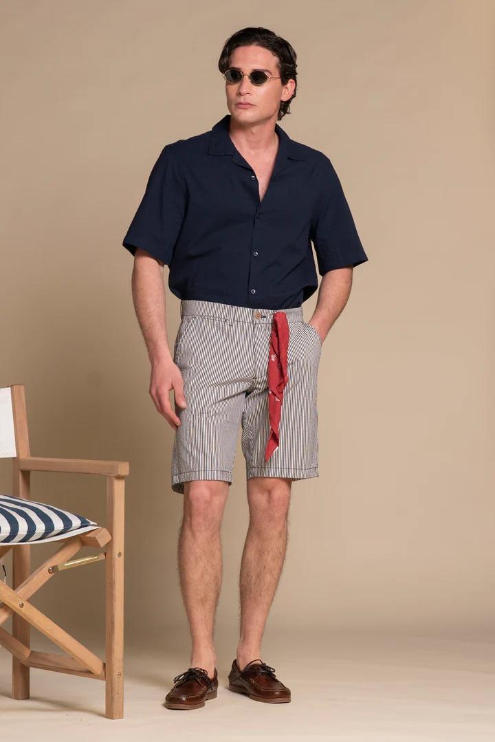 Bermuda Impure Rey chino short comf.seersucker navy stripe