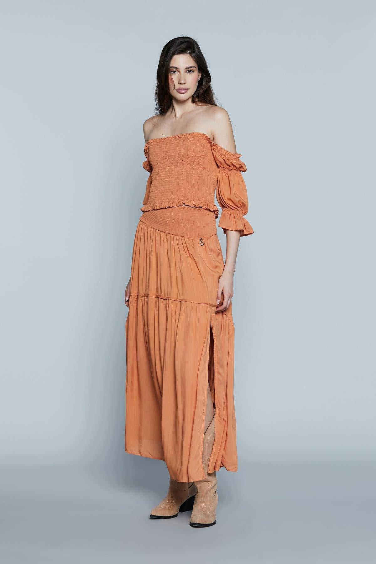 Blusa STRASBURGO Corta M.3/4 con Arricci più Punto Smok Corallo