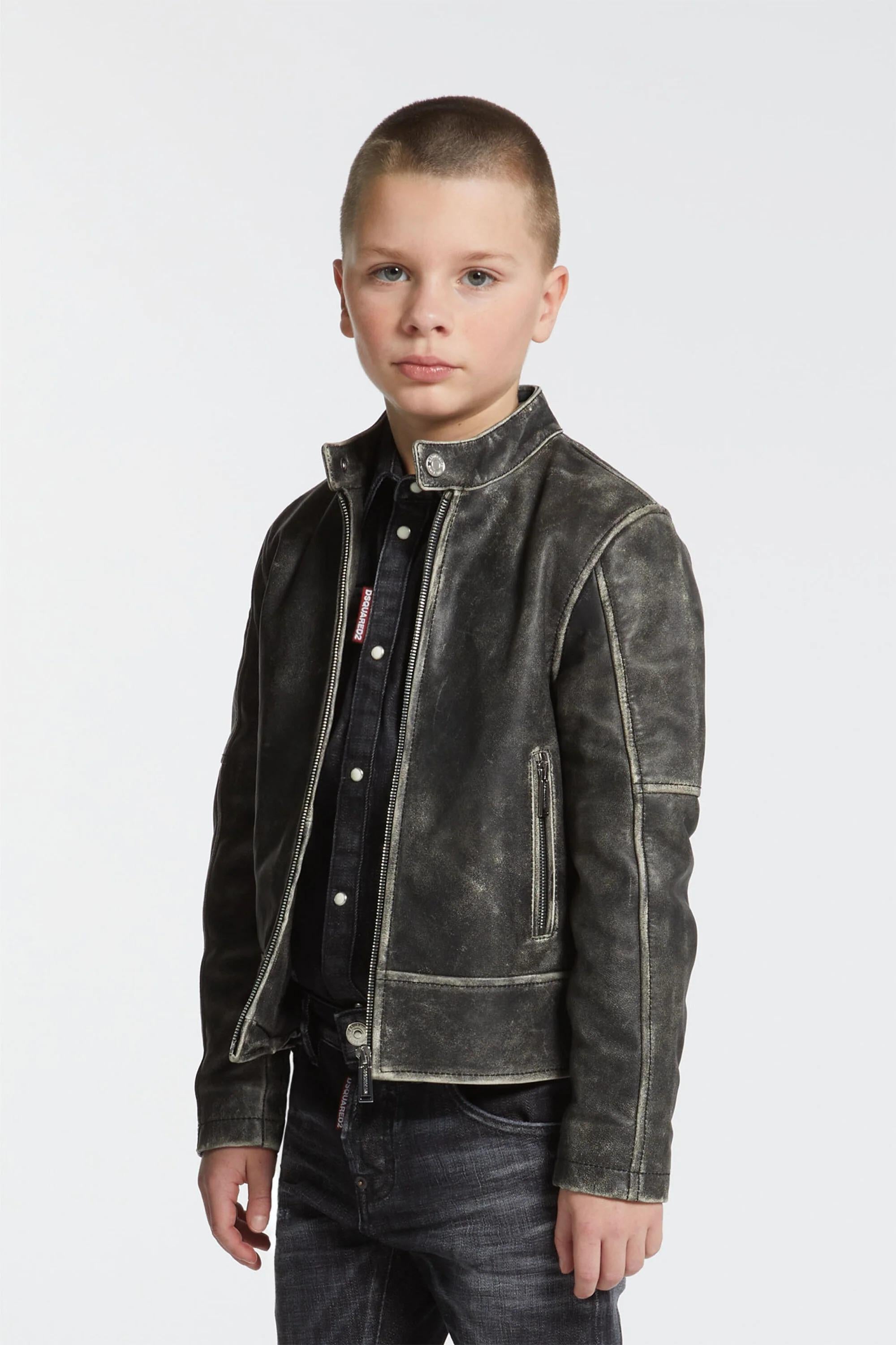 Giacca biker in pelle effetto vissuto DQ3047-D0AFA DQ900 DSQUARED KID