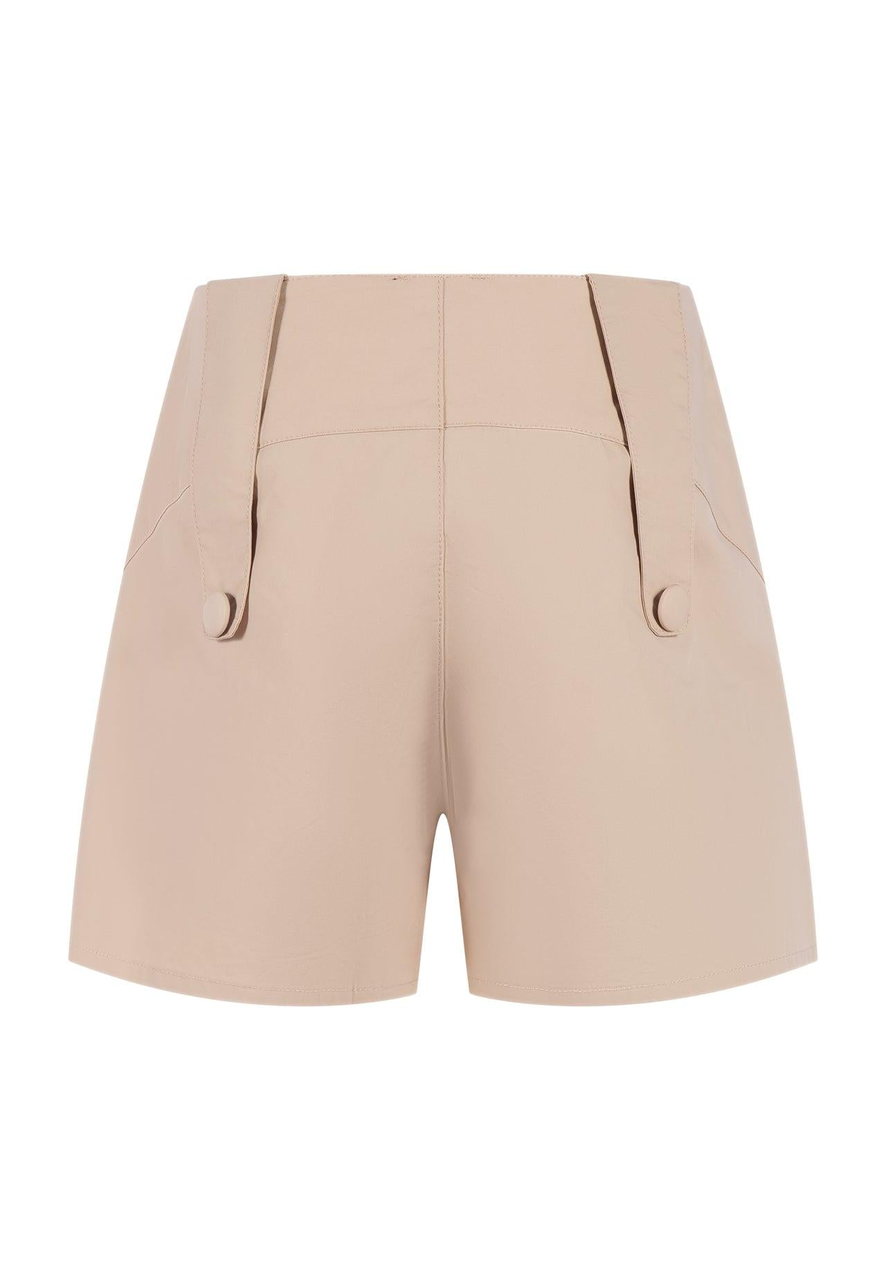 FUN & FUN Short Beige a Vita Alta con Bottoni Decorativi