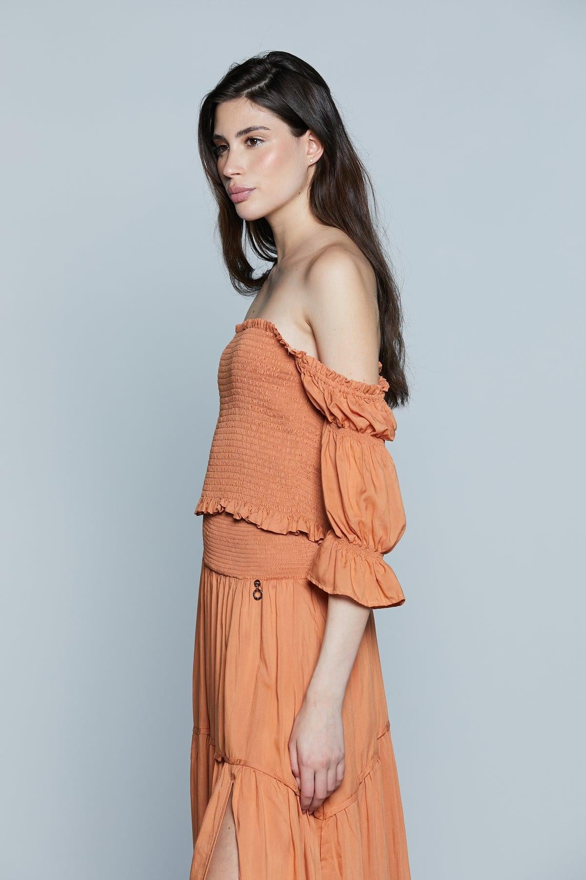 Blusa STRASBURGO Corta M.3/4 con Arricci più Punto Smok Corallo