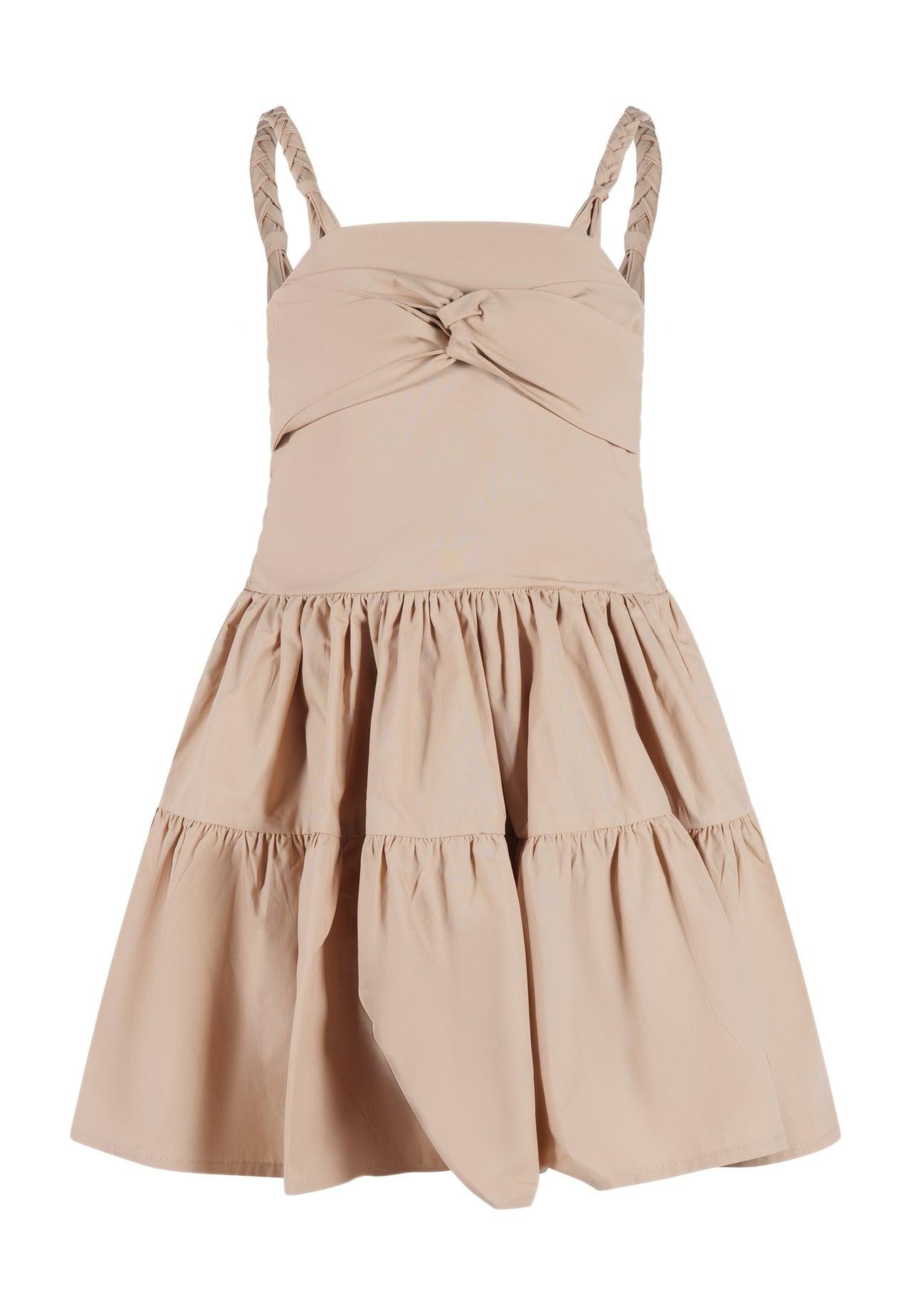 Vestito FunFun Beige in Cotone con Bretelle Intrecciate