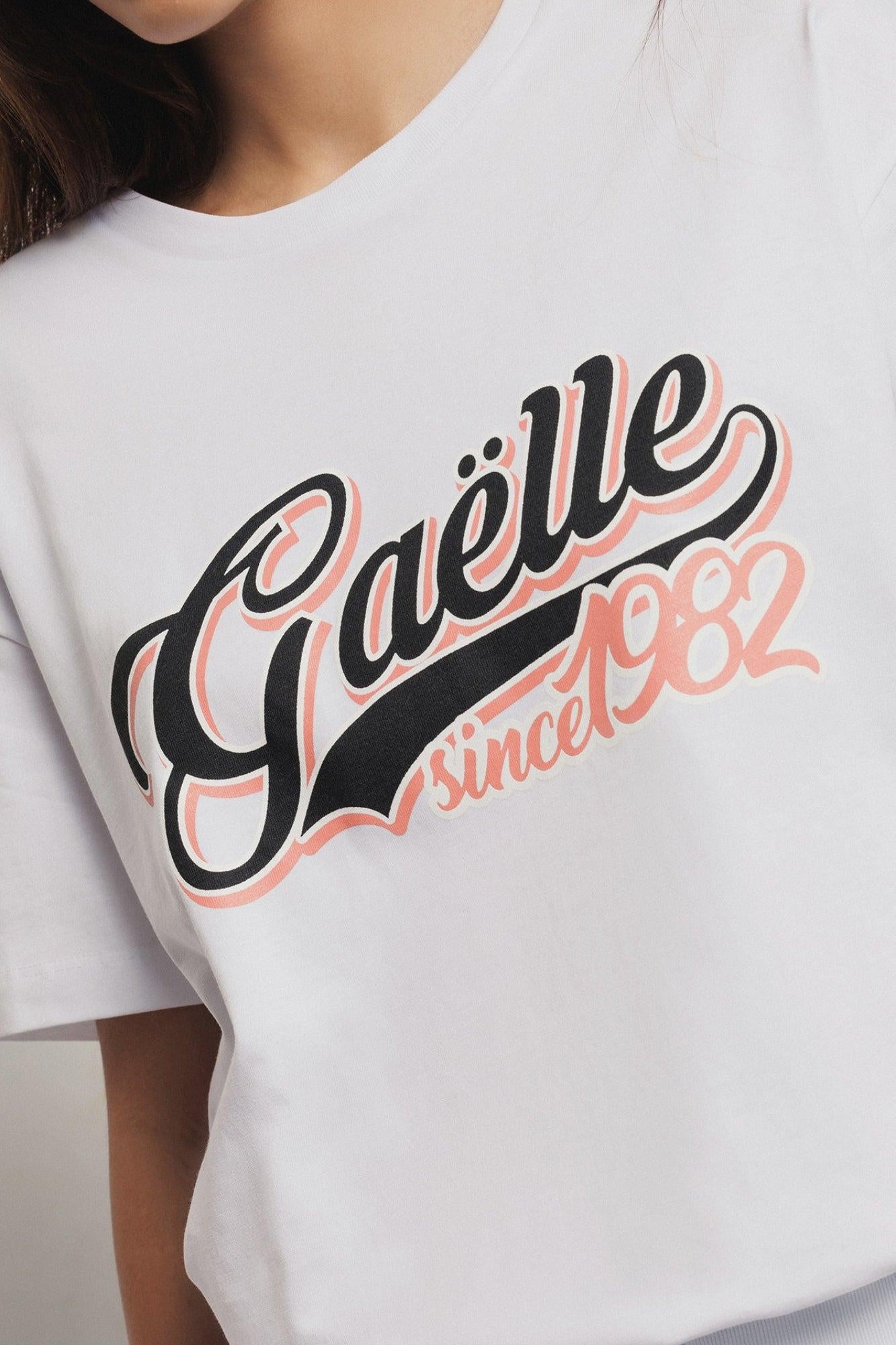 T-shirt Gaelle over in jersey paricollo con stampa bianca