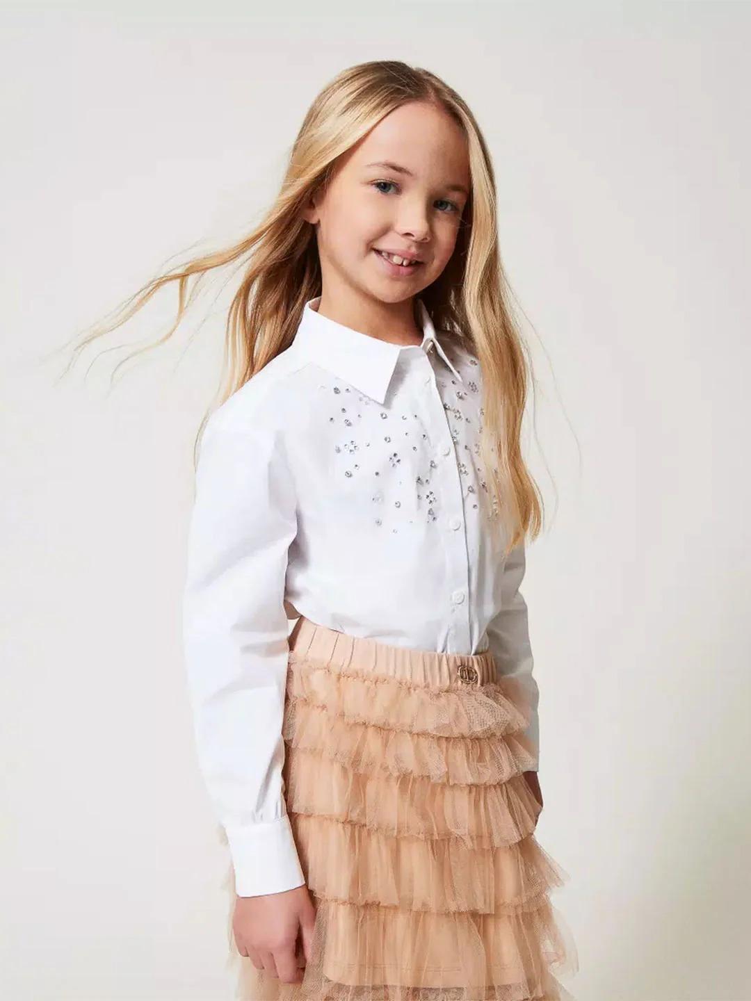 Twinset camicia kids bianco con ricamo