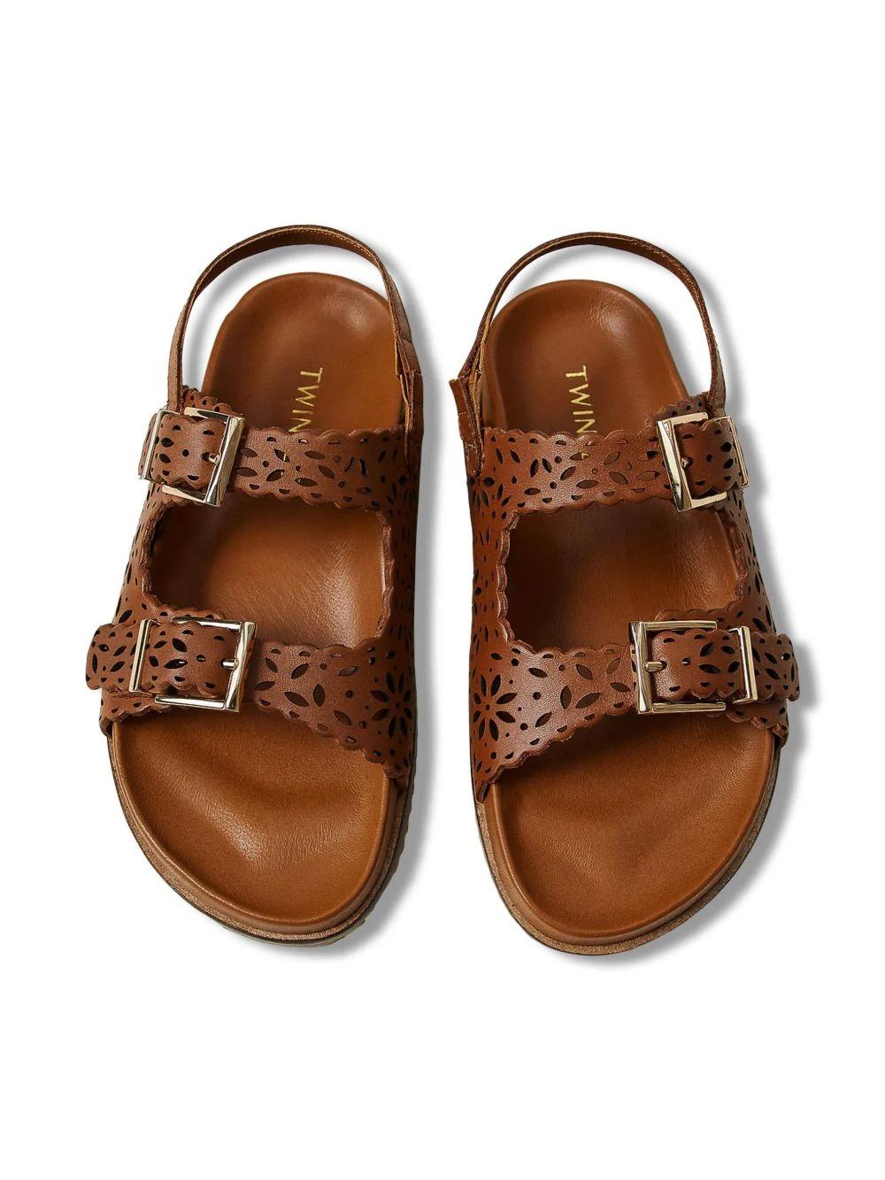 Ciabatta Twinset in pelle motivo Cuoio