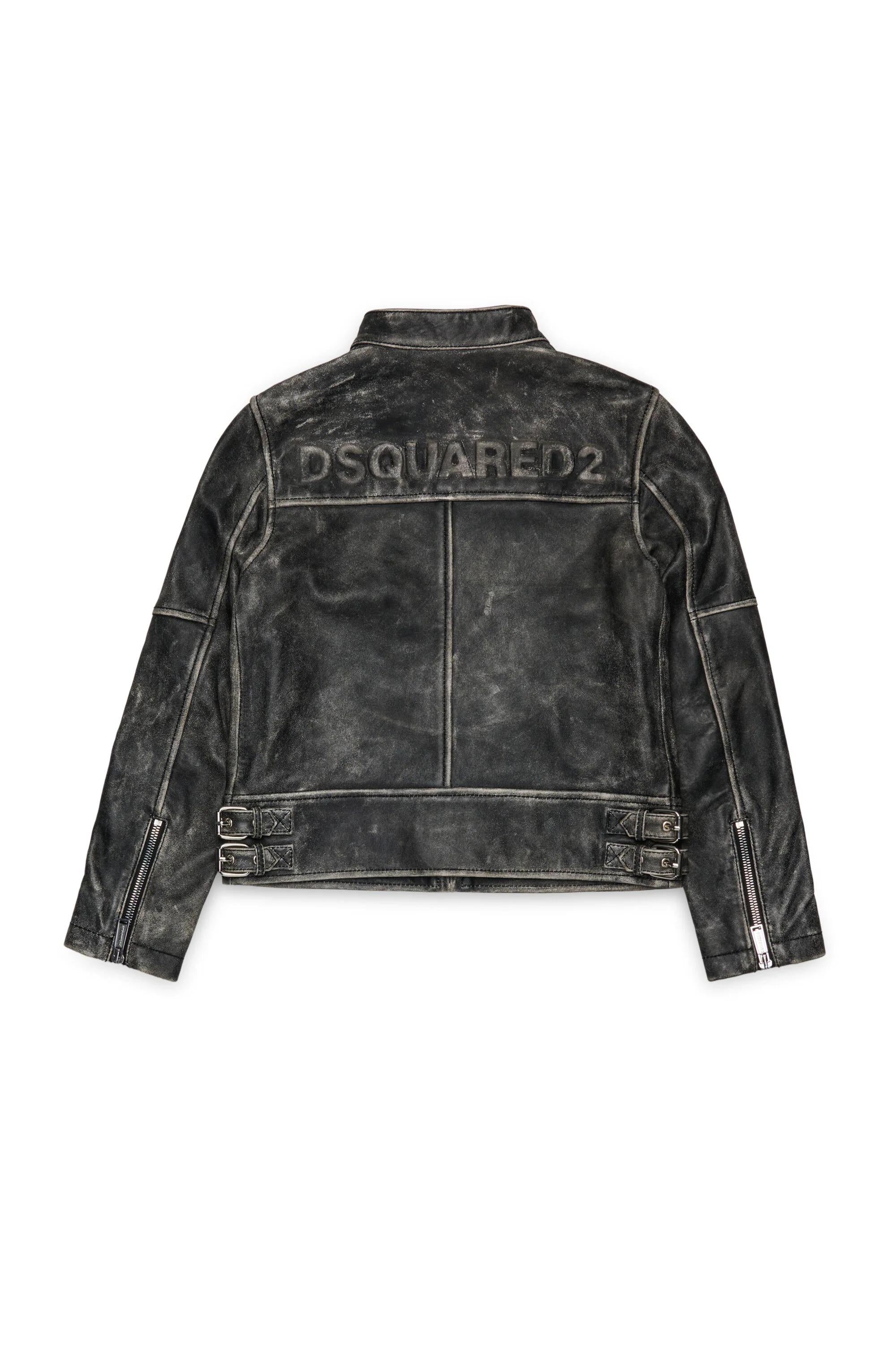 Giacca biker in pelle effetto vissuto DQ3047-D0AFA DQ900 DSQUARED KID