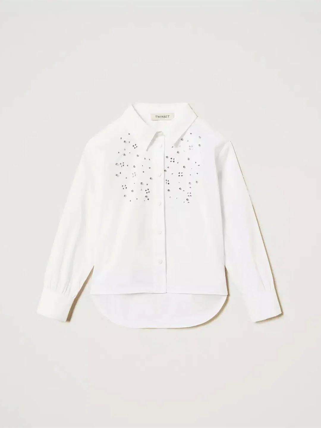 Twinset camicia kids bianco con ricamo