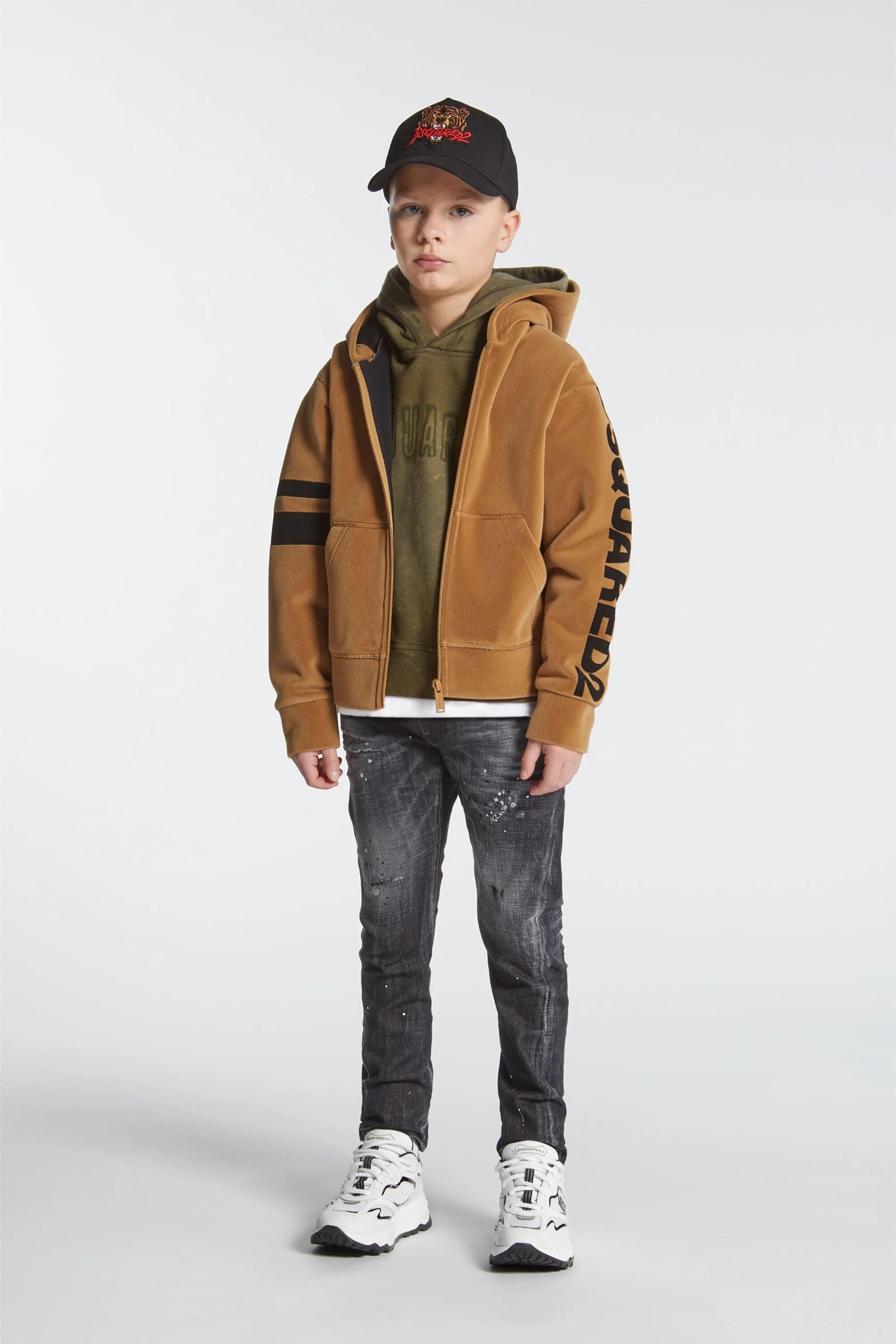 Felpa in neoprene con cappuccio cammello DQ3001-D0AF8 DQ721 DSQUARED KID