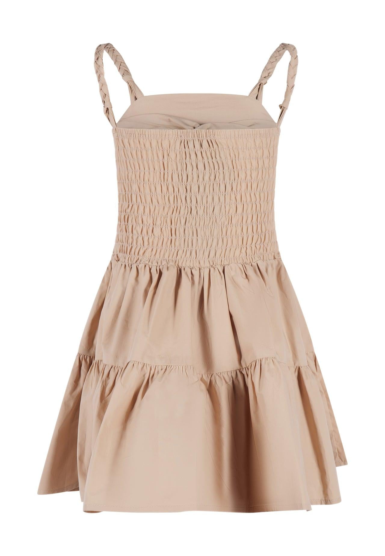 Vestito FunFun Beige in Cotone con Bretelle Intrecciate